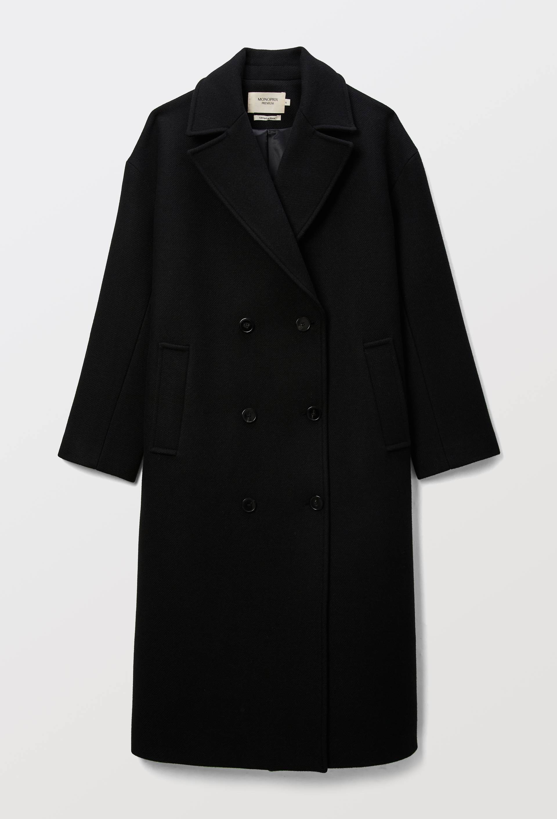 Manteau uni double boutonnage contenant de la laine, Noir, large image number 3.0