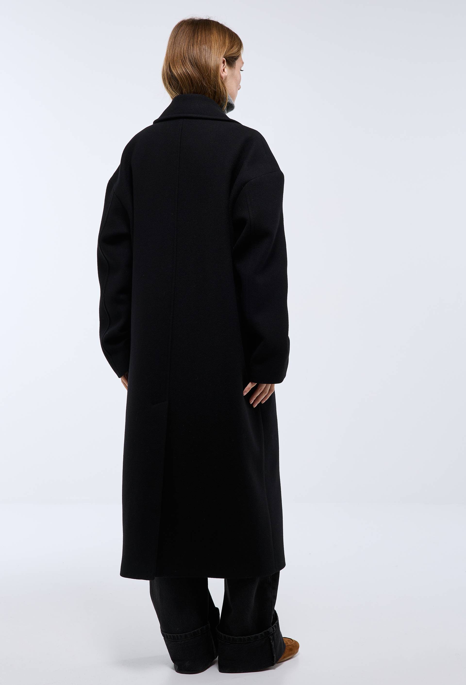 Manteau uni double boutonnage contenant de la laine, Noir, large image number 4