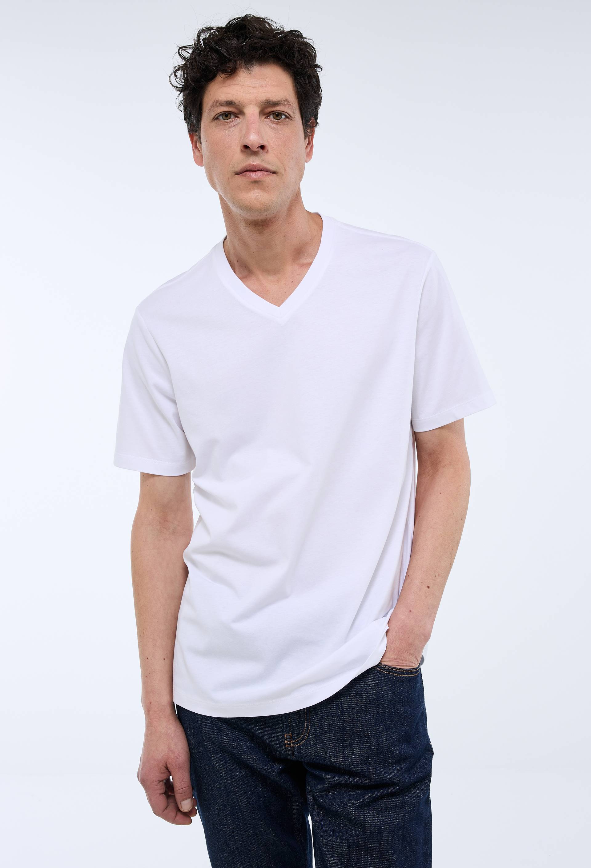 T-shirt manches courtes col v en coton BIO GOTS, Blanc, large image number 0