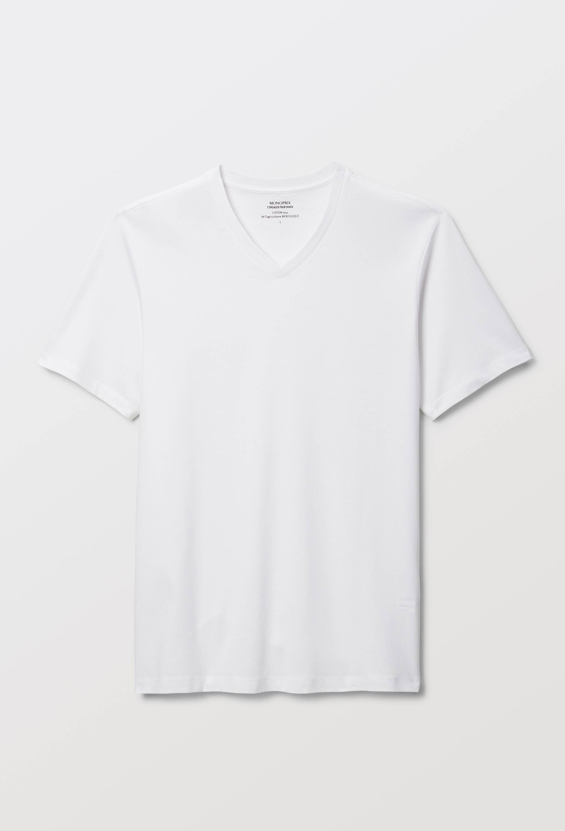 T-shirt manches courtes col v en coton BIO GOTS, Blanc, large image number 2.0