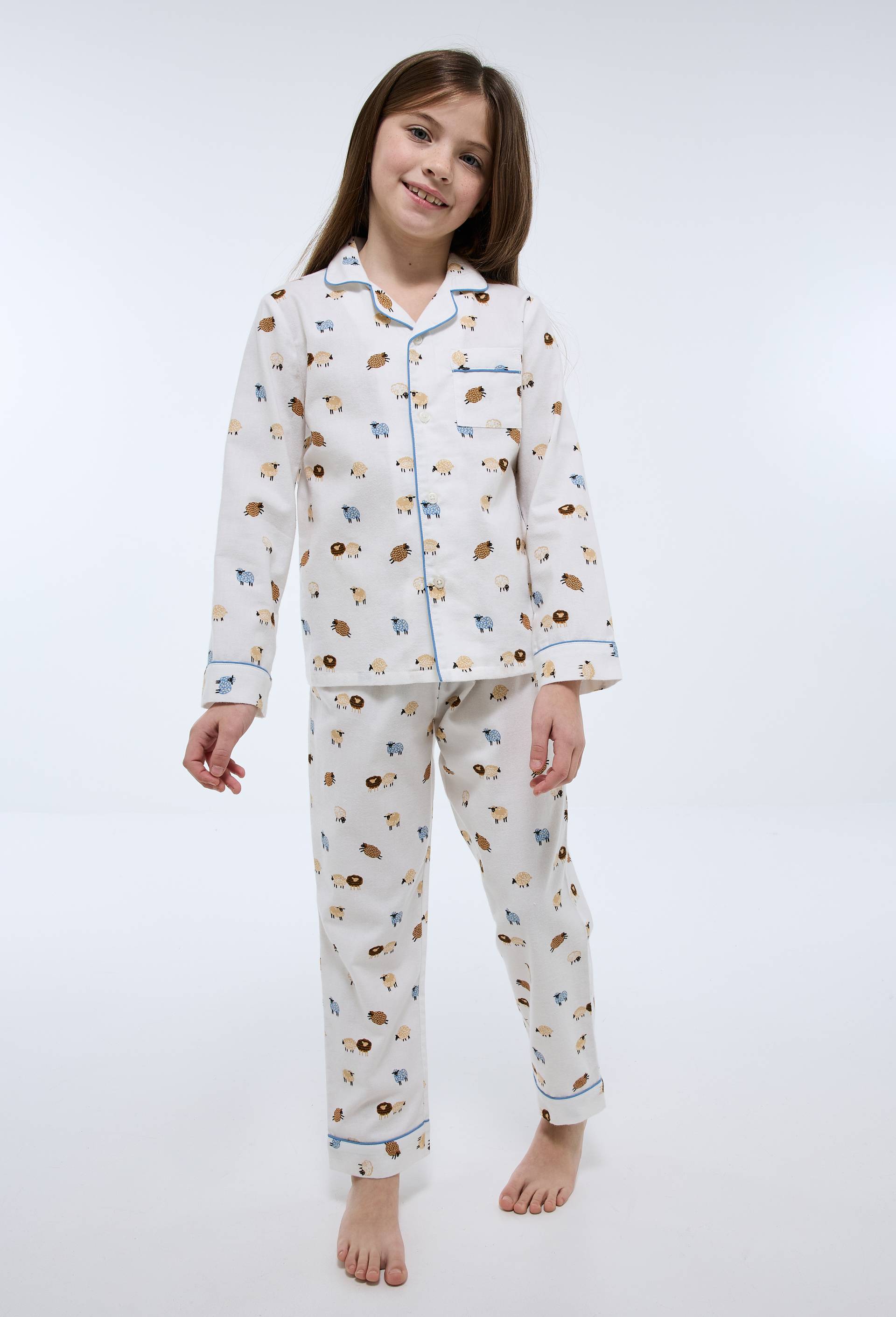 Pyjama chemise manches longues imprim&eacute; en coton, Ecru, large image number 0