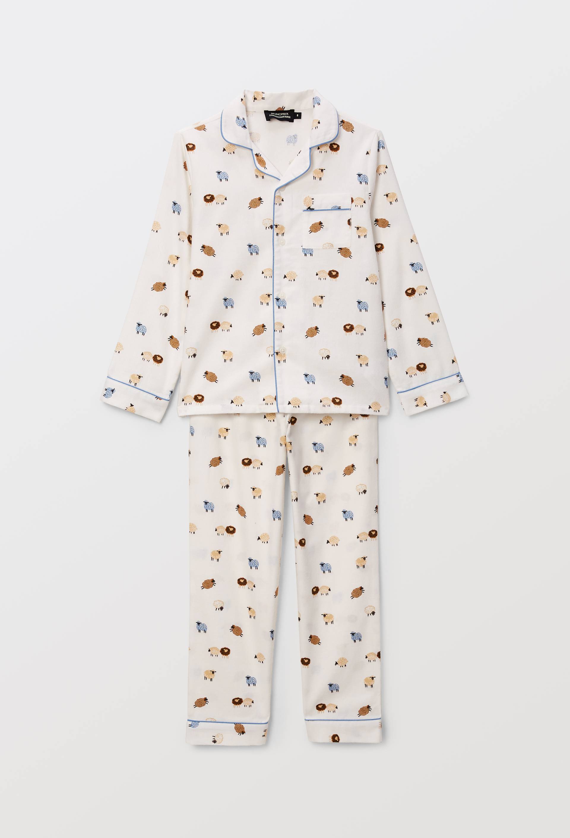 Pyjama chemise manches longues imprim&eacute; en coton, Ecru, large image number 2.0