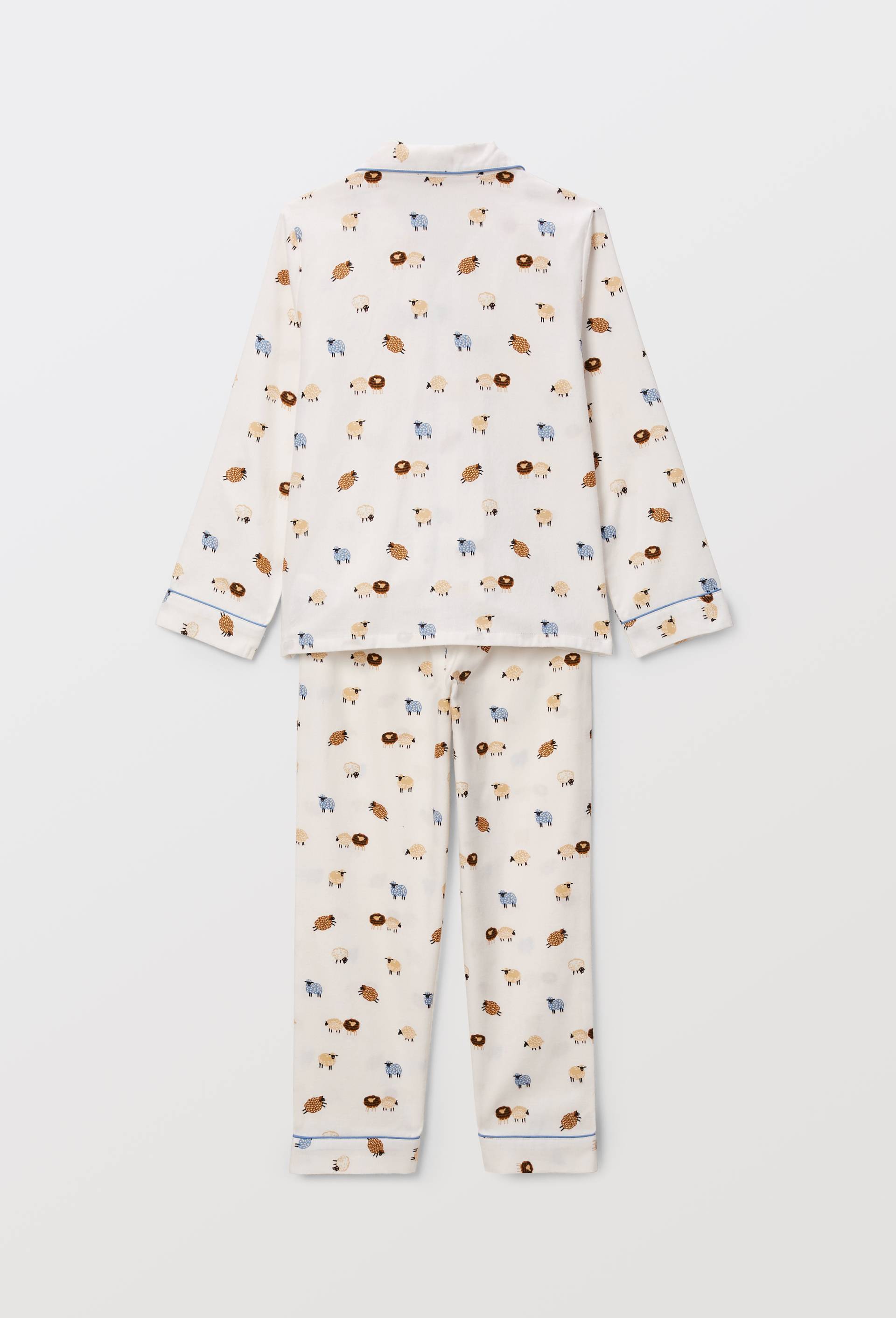 Pyjama chemise manches longues imprim&eacute; en coton, Ecru, large image number 3.0