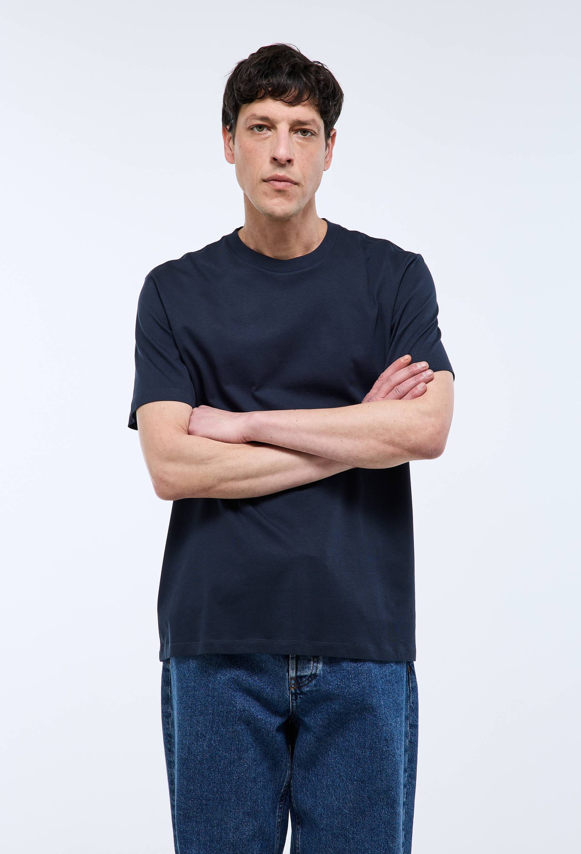 T-shirt manches courtes col rond en coton BIO GOTS, Bleu fonc&eacute;, swatch image