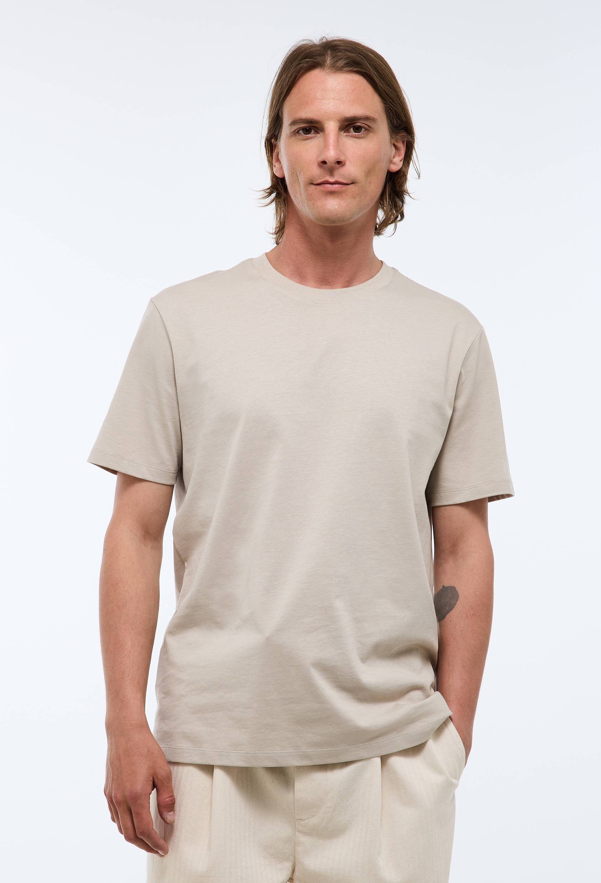 T-shirt manches courtes col rond en coton BIO GOTS, Beige clair, large image number 0.0