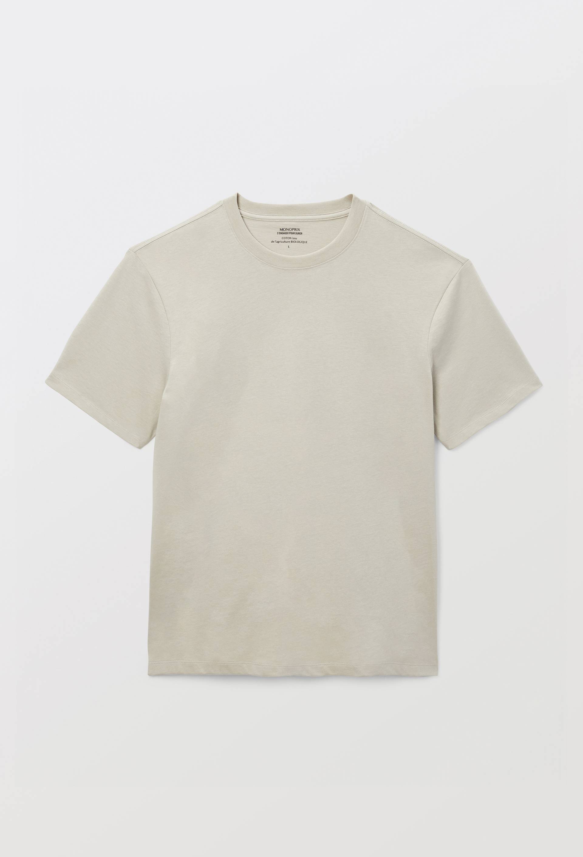 T-shirt manches courtes col rond en coton BIO GOTS, Beige clair, large image number 2