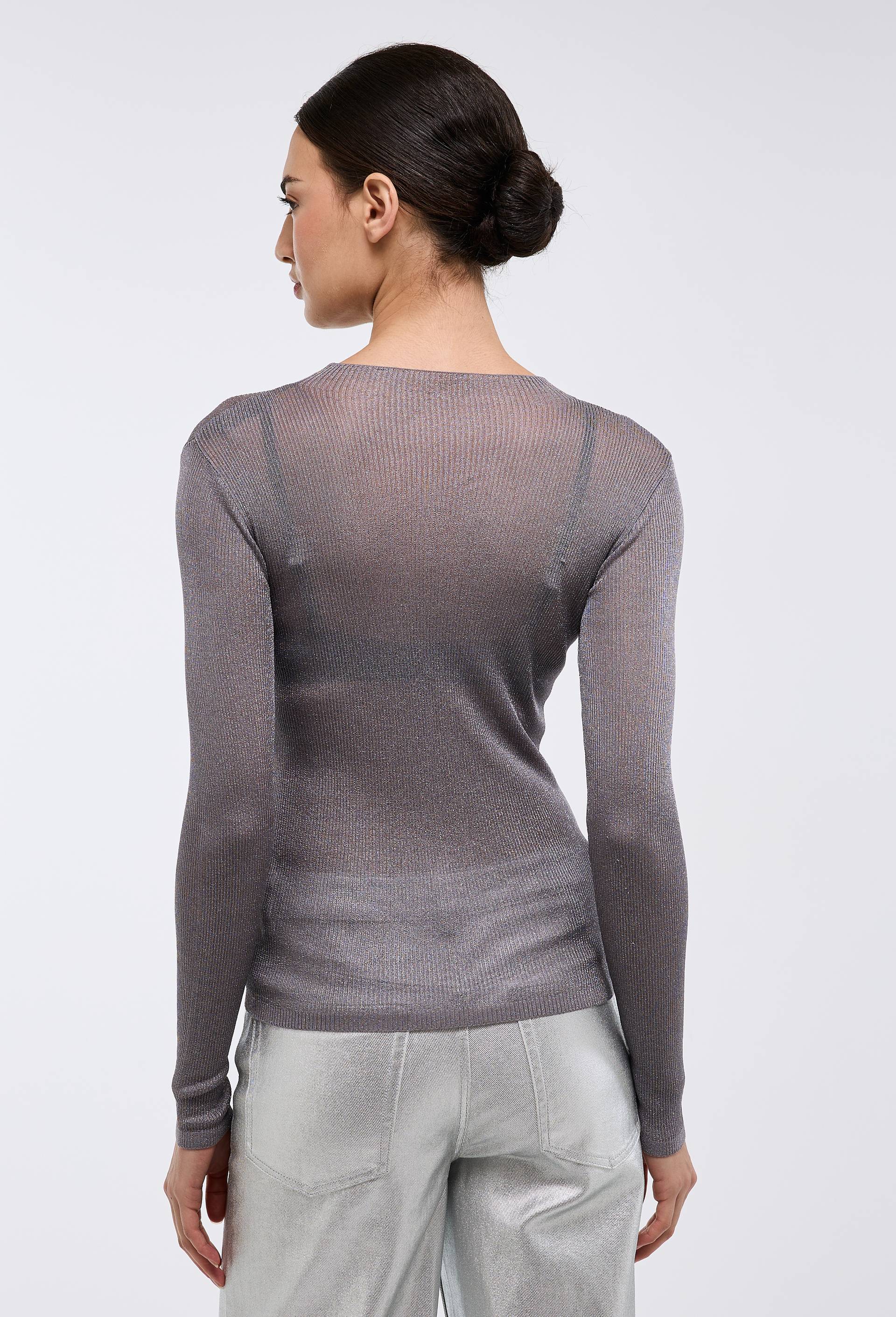 Pull en maille fine m&eacute;talis&eacute;e, Argent, large image number 2