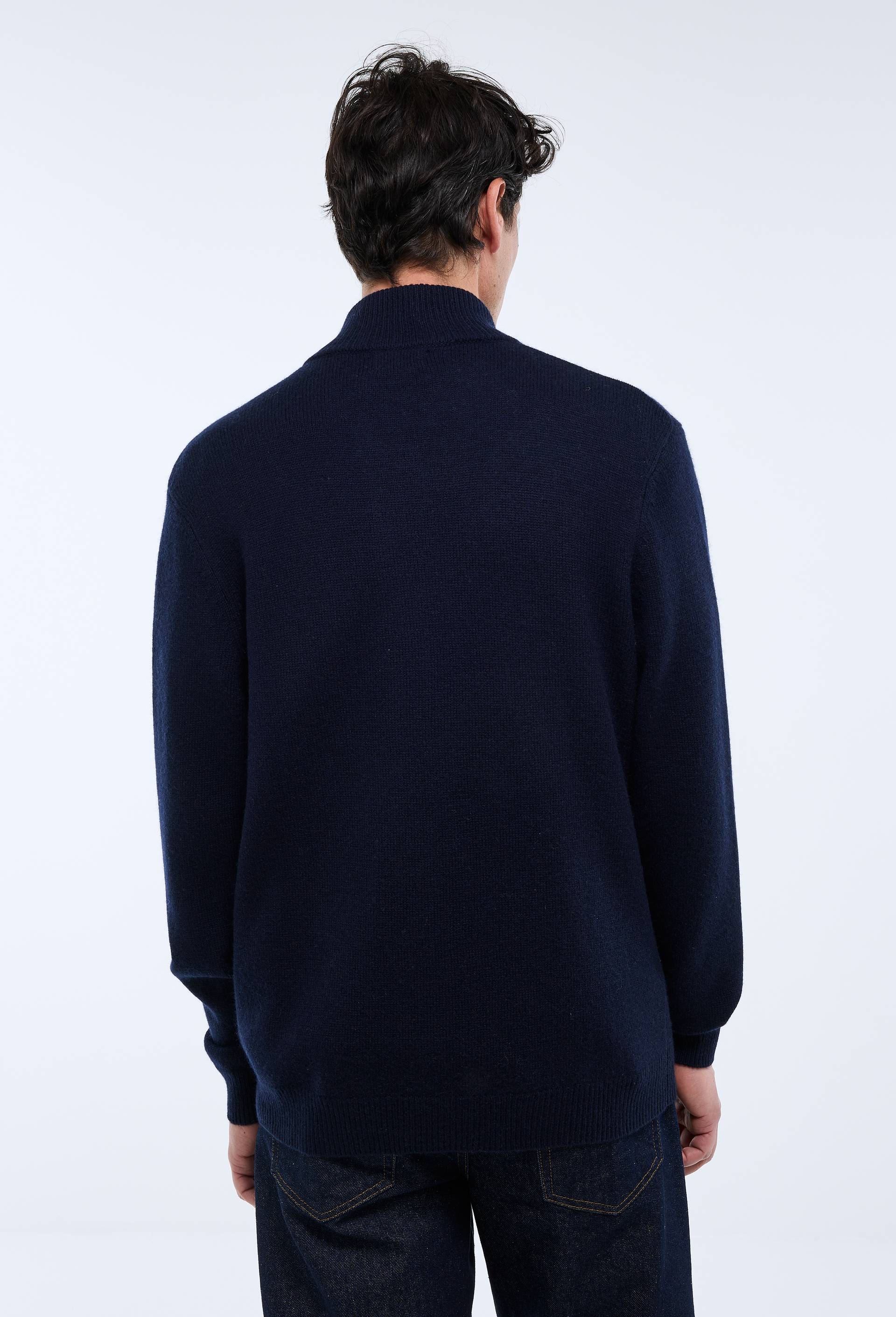 Gilet zipp&eacute; col montant en m&eacute;lange laine et cachemire, Bleu fonc&eacute;, large image number 2