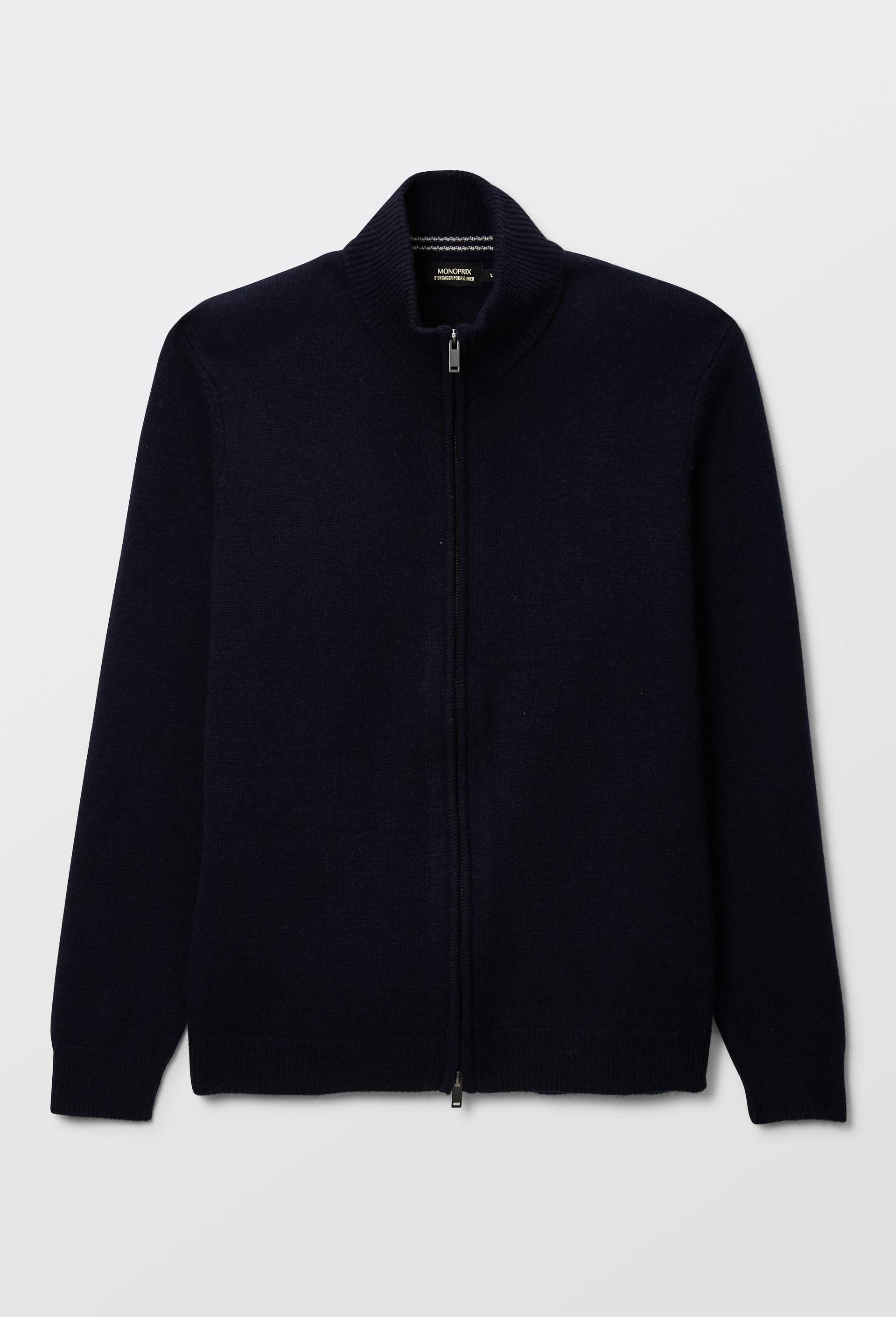 Gilet zipp&eacute; col montant en m&eacute;lange laine et cachemire, Bleu fonc&eacute;, large image number 3