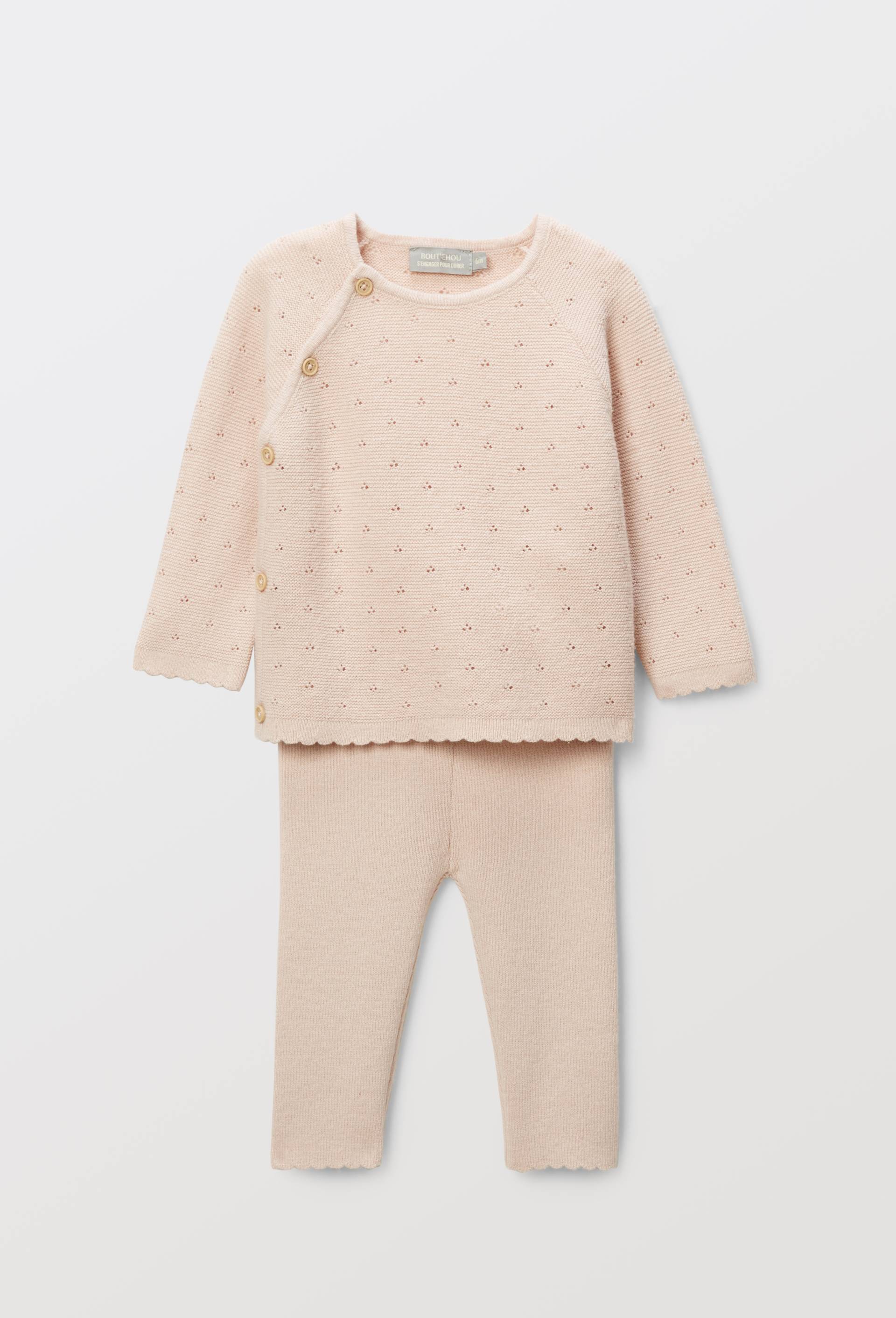 Ensemble tricot en pointelle coeur, Rose clair, swatch image
