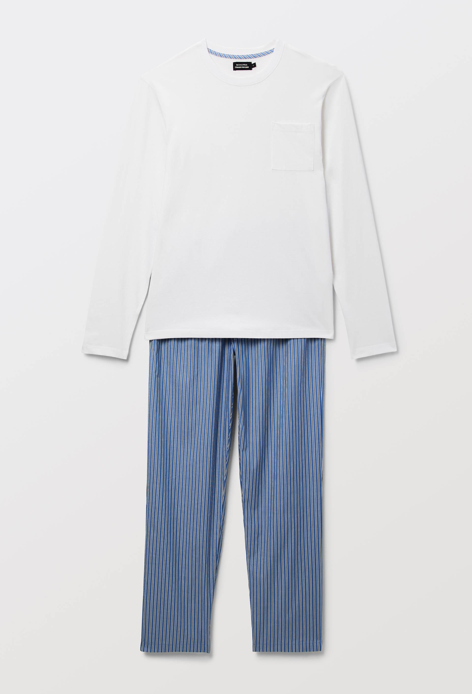 Pyjama &agrave; manches longues et pantalon en coton BIO GOTS, Bleu fonc&eacute;, large image number 0.0