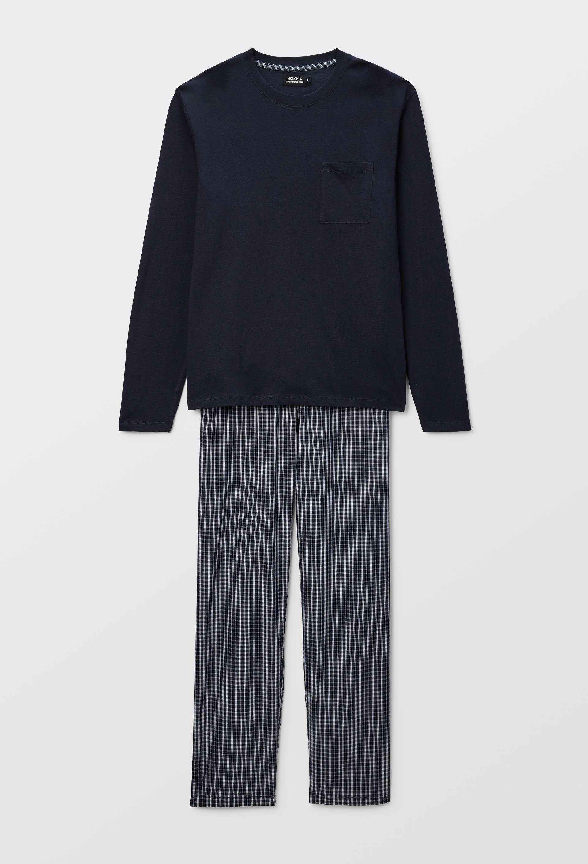 Pyjama &agrave; manches longues et pantalon en coton BIO GOTS, Bleu fonc&eacute;, large image number 0