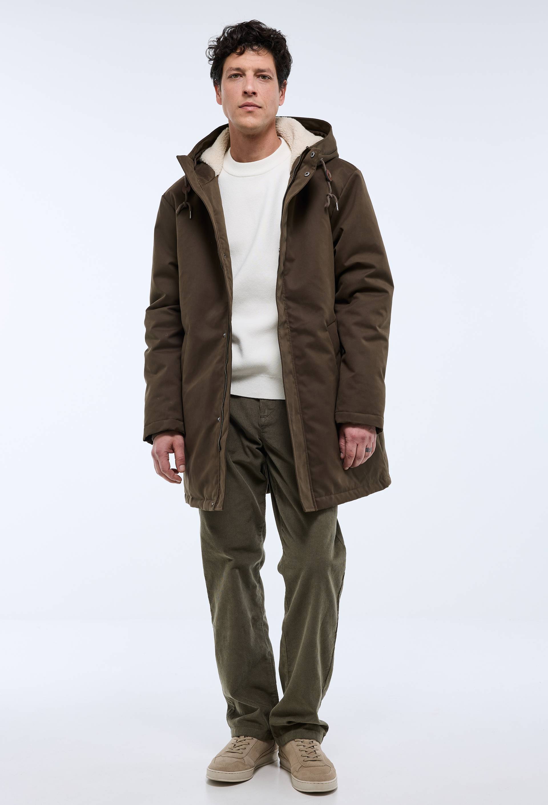 Parka &agrave; capuche d&eacute;perlante en coton, Brun fonc&eacute;, swatch image