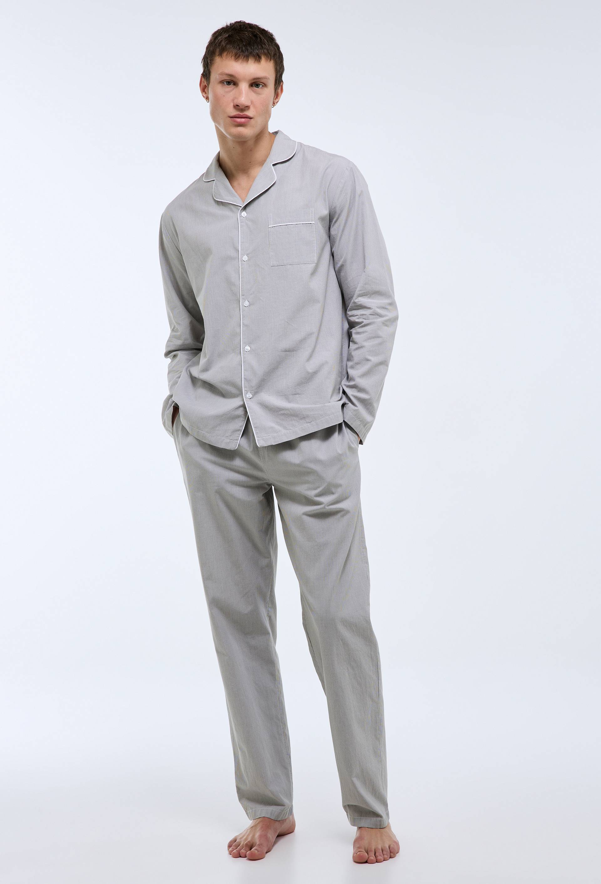 Pyjama Chemise manches longues et pantalon ray&eacute; en coton BIO GOTS, Vert, large image number 0.0