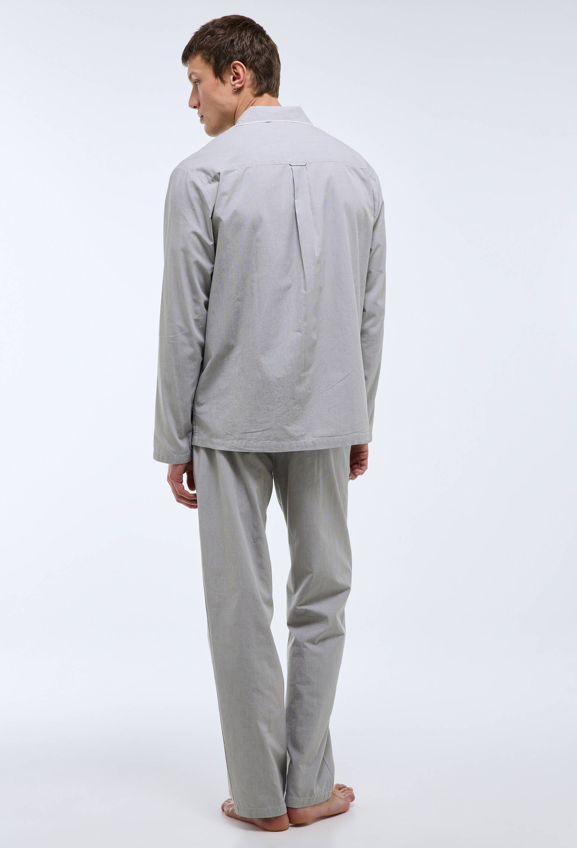 Pyjama Chemise manches longues et pantalon ray&eacute; en coton BIO GOTS, Vert, large image number 1.0