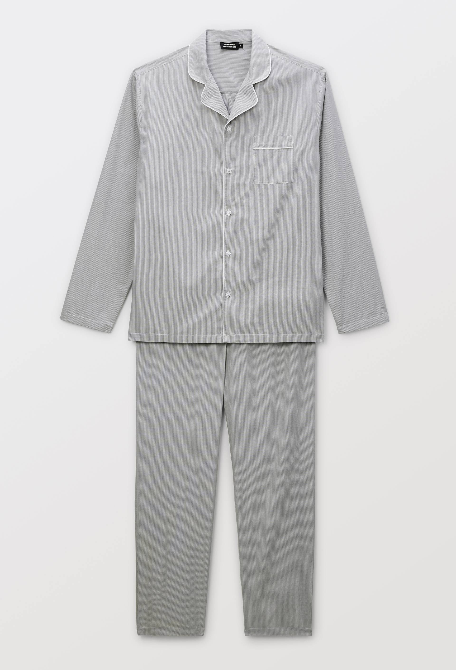 Pyjama Chemise manches longues et pantalon ray&eacute; en coton BIO GOTS, Vert, large image number 2.0