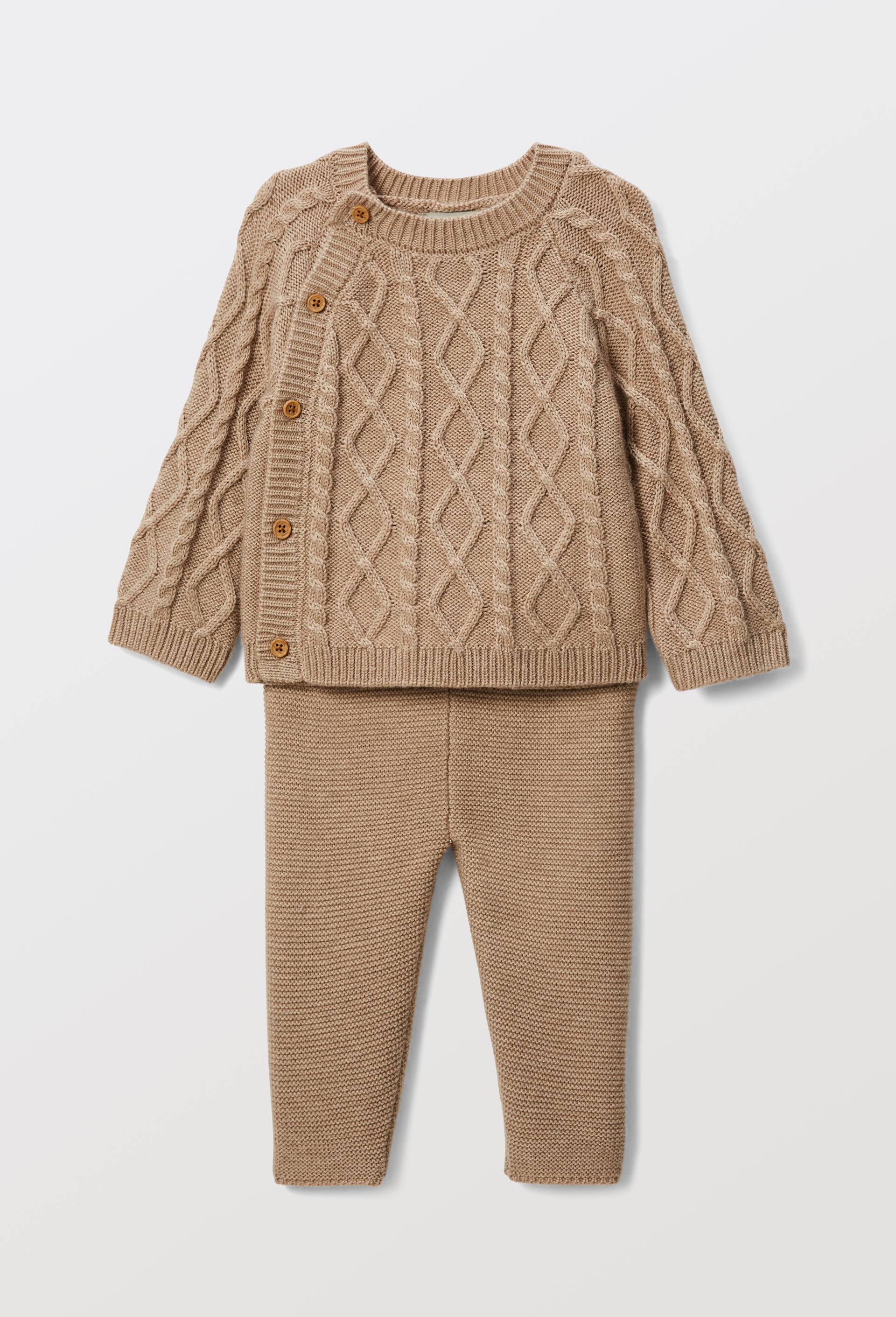 Ensemble pull &agrave; torsade et legging contenant de la laine, Beige, large image number 0.0