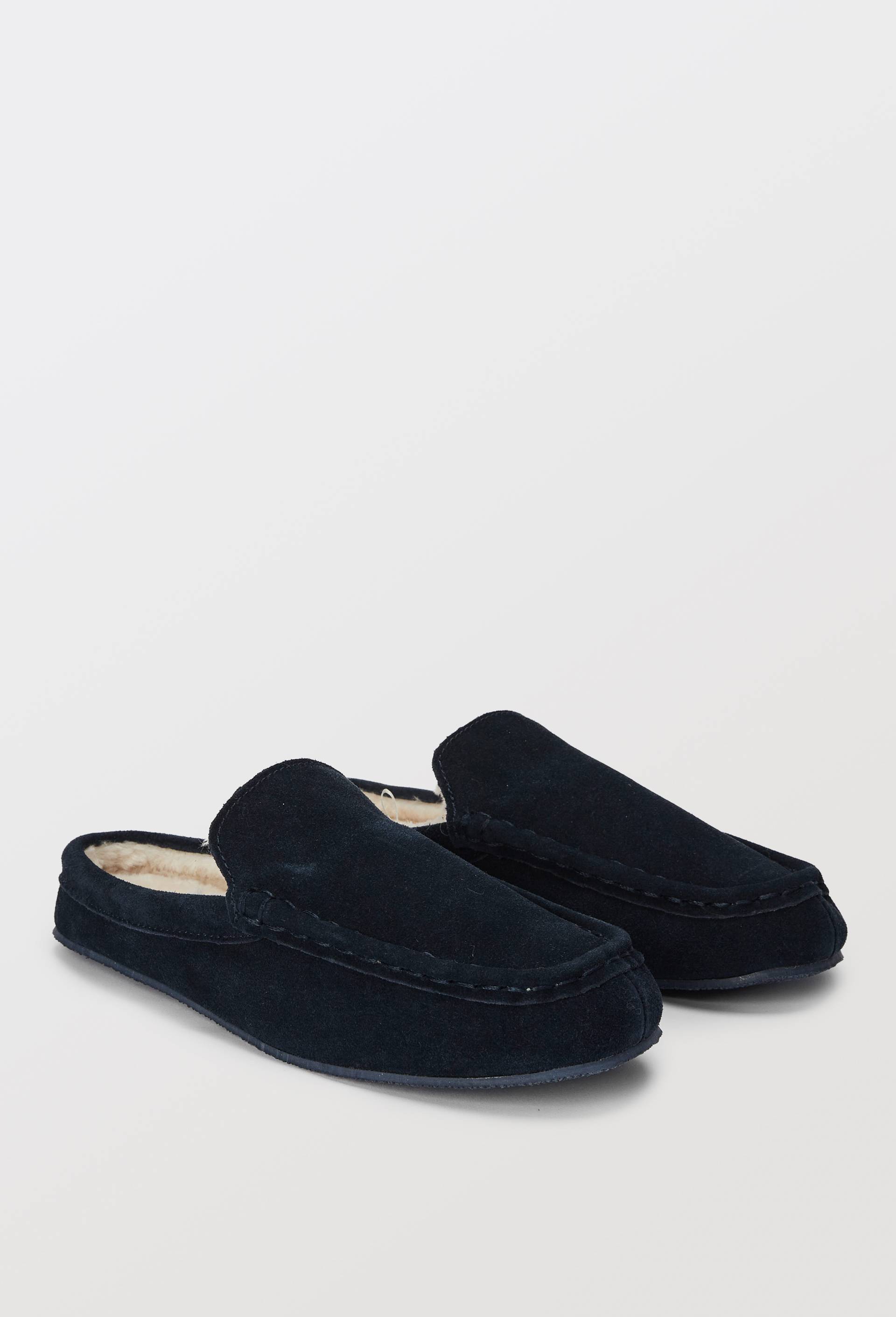 Chaussons en cuir fourr&eacute;s, Bleu fonc&eacute;, large image number 0