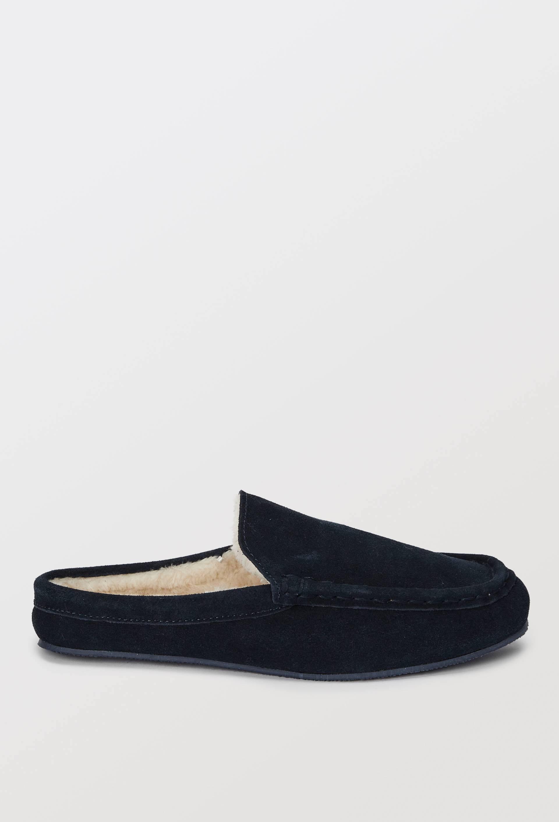 Chaussons en cuir fourr&eacute;s, Bleu fonc&eacute;, large image number 1
