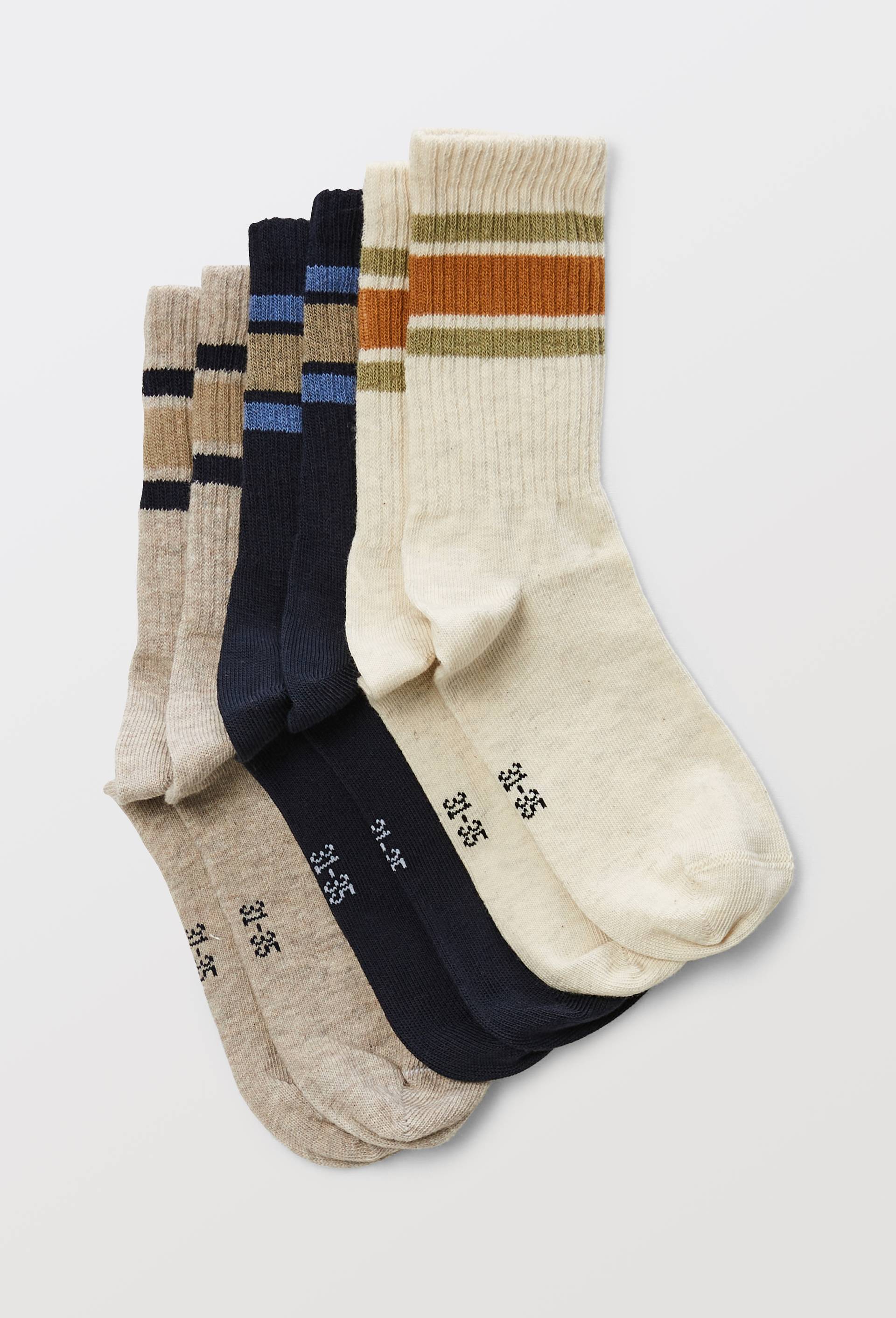 Lot de 3 paires de chaussettes ray&eacute;es contenant du coton BIO, Brun clair, large image number 0