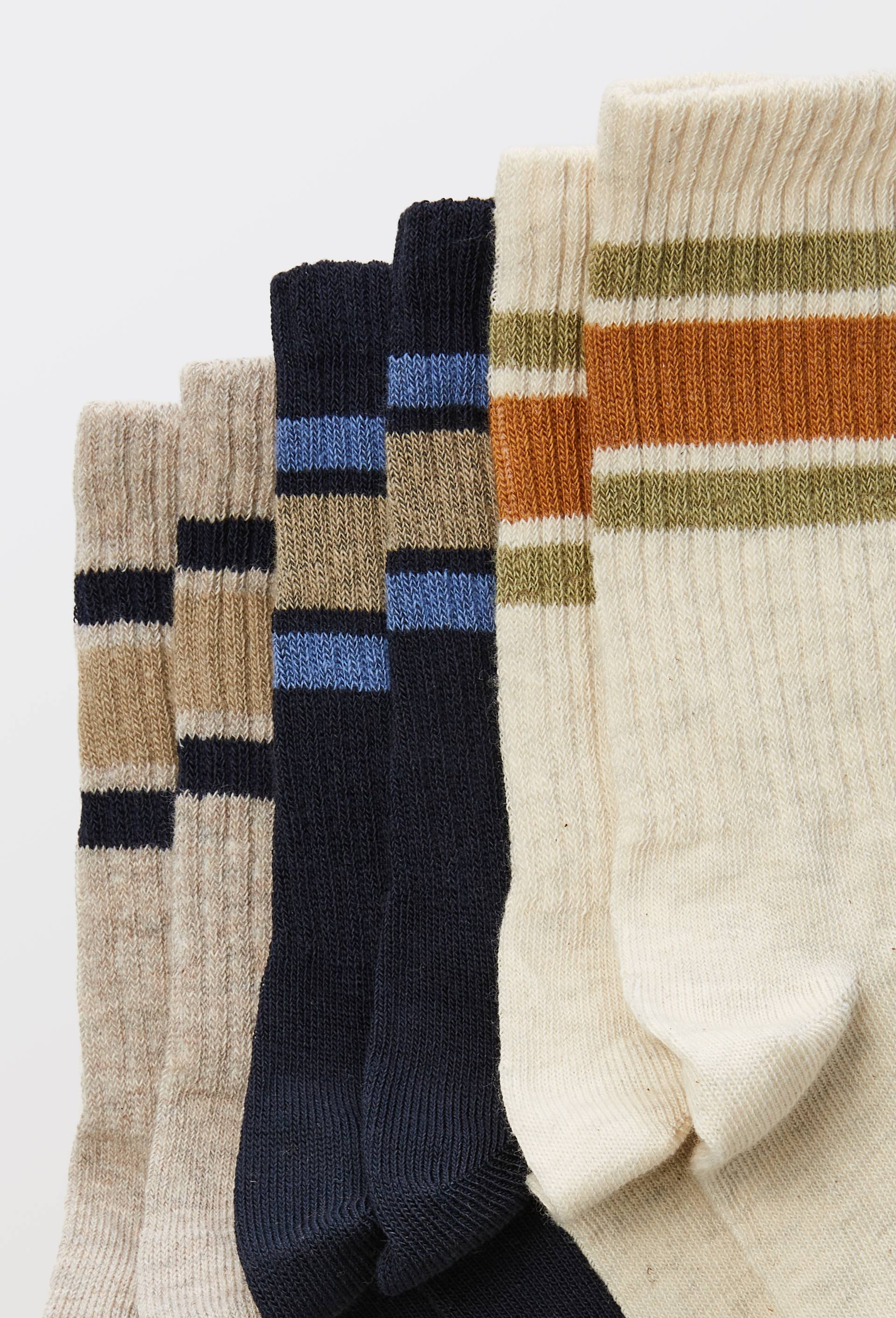 Lot de 3 paires de chaussettes ray&eacute;es contenant du coton BIO, Brun clair, large image number 2