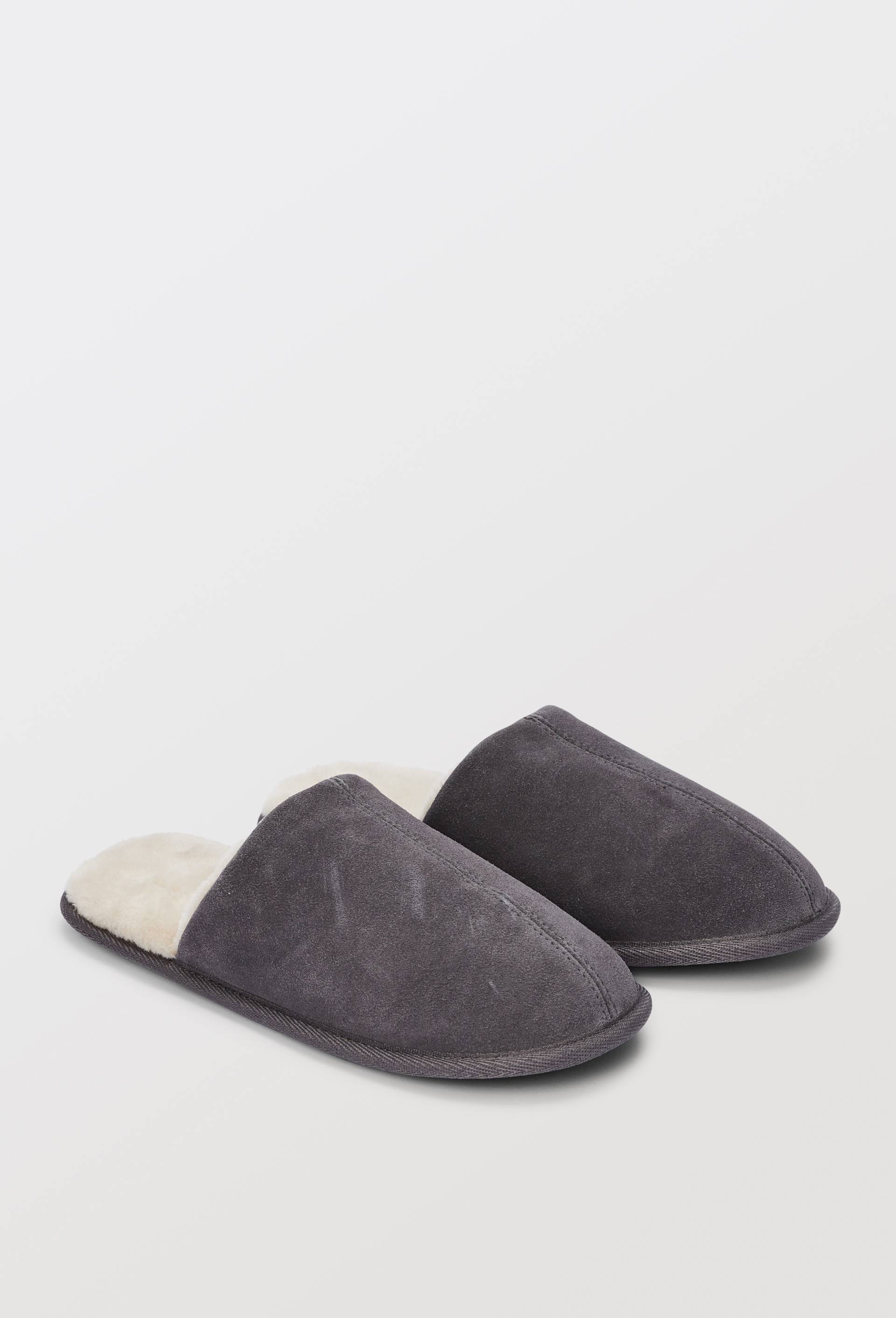 Mules fourr&eacute;es en cuir suede, Gris, large image number 0