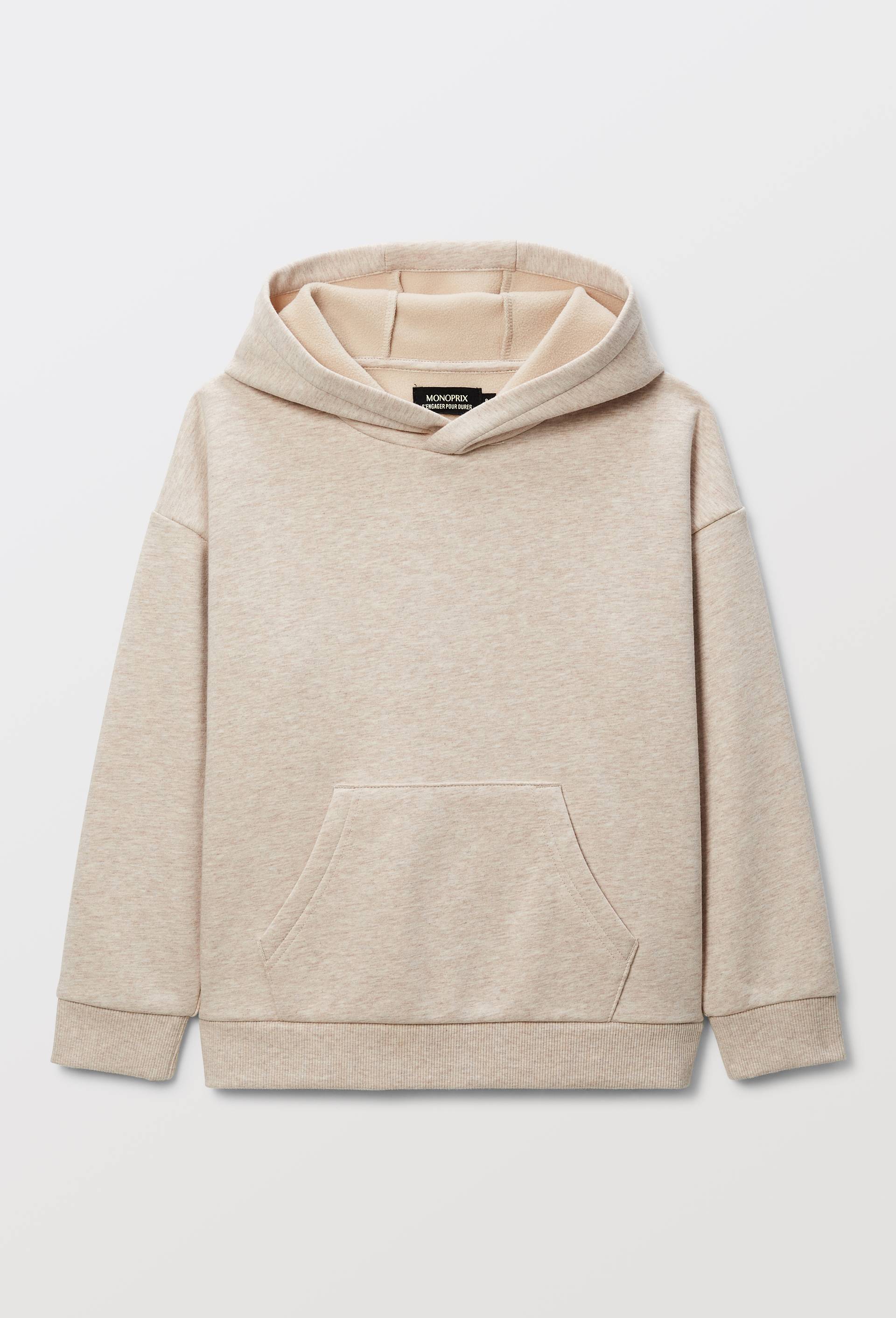 Sweat uni &agrave; capuche en coton BIO GOTS, Beige, large image number 1.0