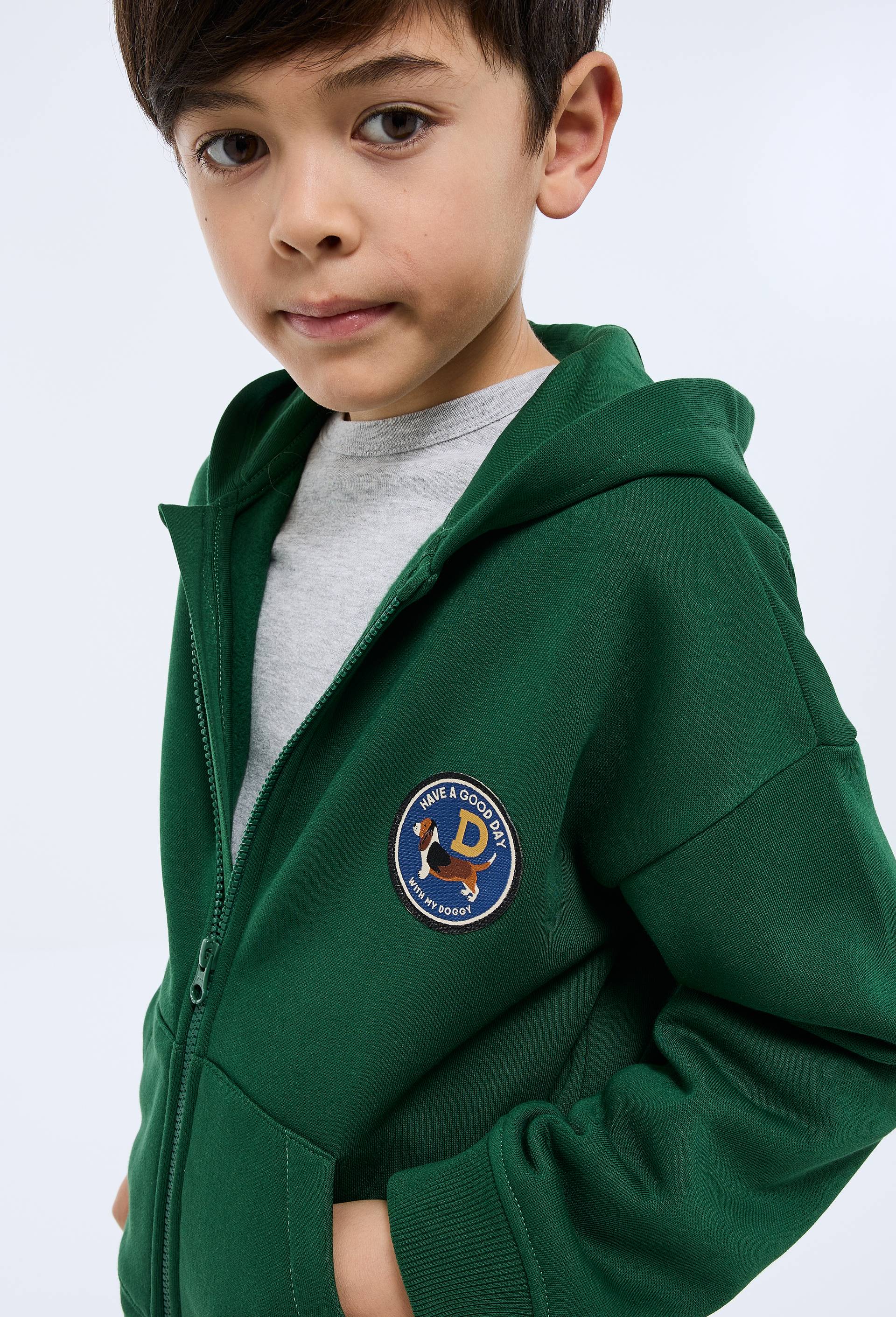 Sweat zipp&eacute; &agrave; capuche en coton BIO GOTS, Vert fonc&eacute;, large image number 1