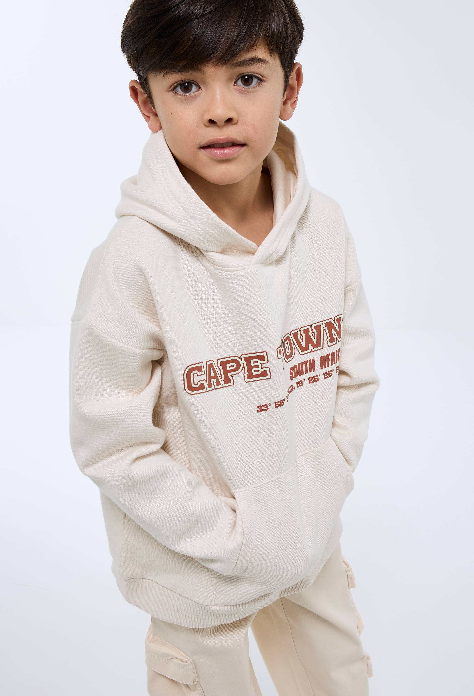 Sweat &agrave; capuche avec imprim&eacute; en coton BIO GOTS, Beige clair, large image number 0