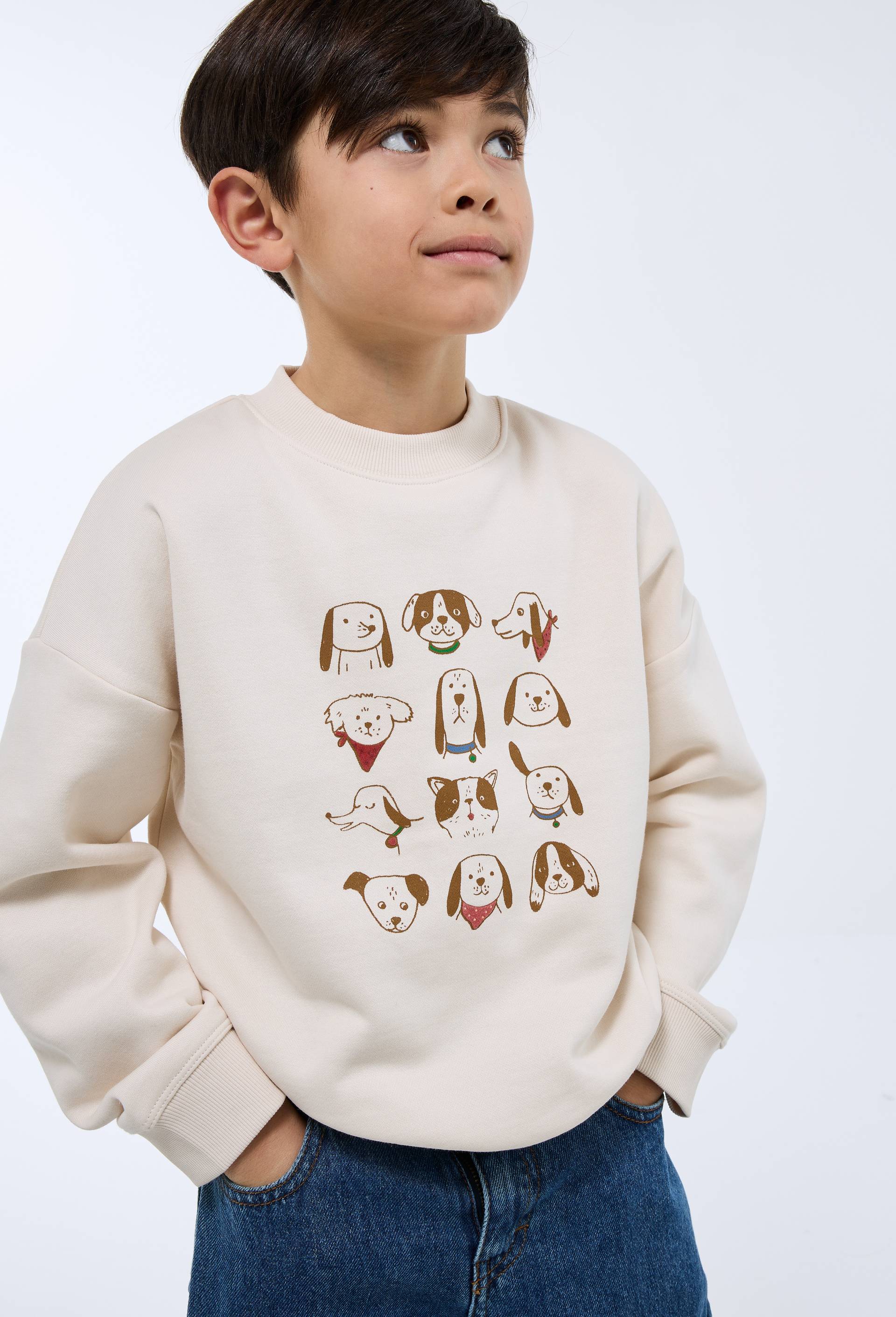 Sweat imprim&eacute; en coton BIO GOTS, Beige clair, large image number 0