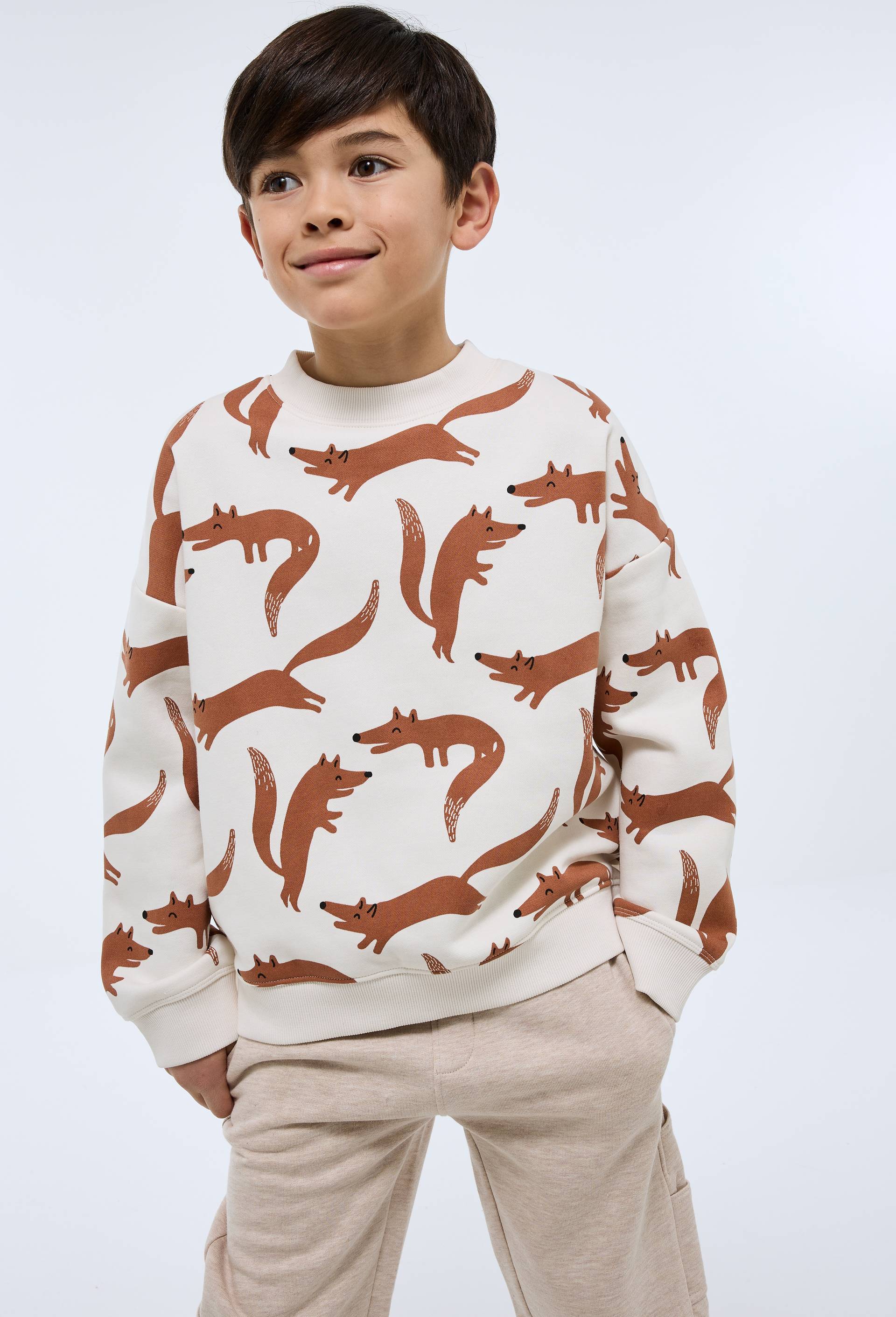 Sweat imprim&eacute; en coton BIO GOTS, Ecru, large image number 0.0