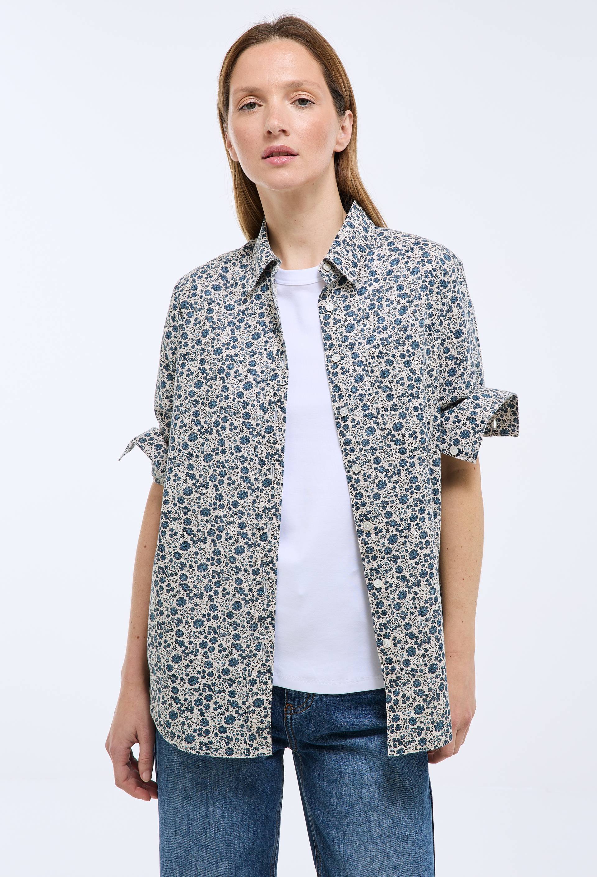Chemise manches longues imprim&eacute;e en coton BIO GOTS, Bleu, large image number 0