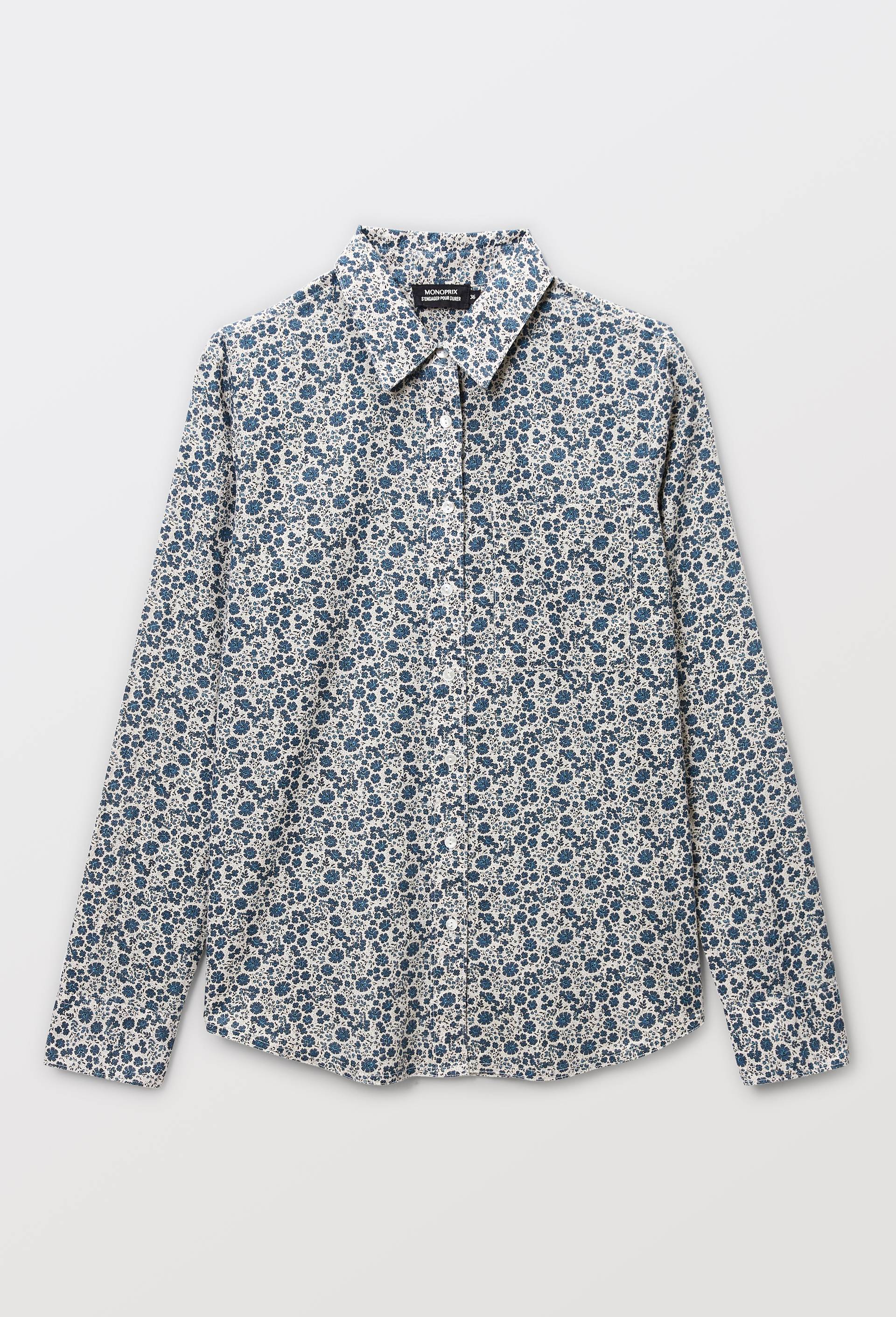 Chemise manches longues imprim&eacute;e en coton BIO GOTS, Bleu, large image number 2
