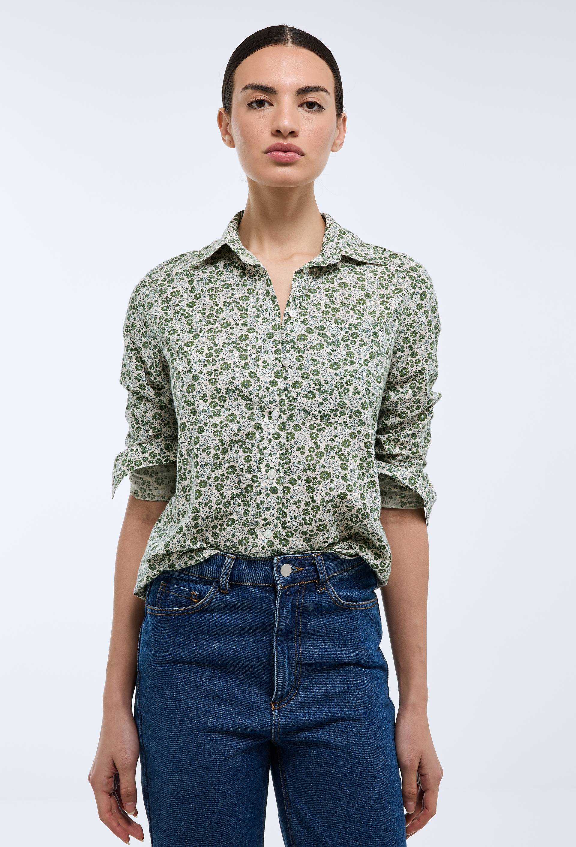 Chemise manches longues imprim&eacute;e en coton BIO GOTS, Vert, large image number 0.0