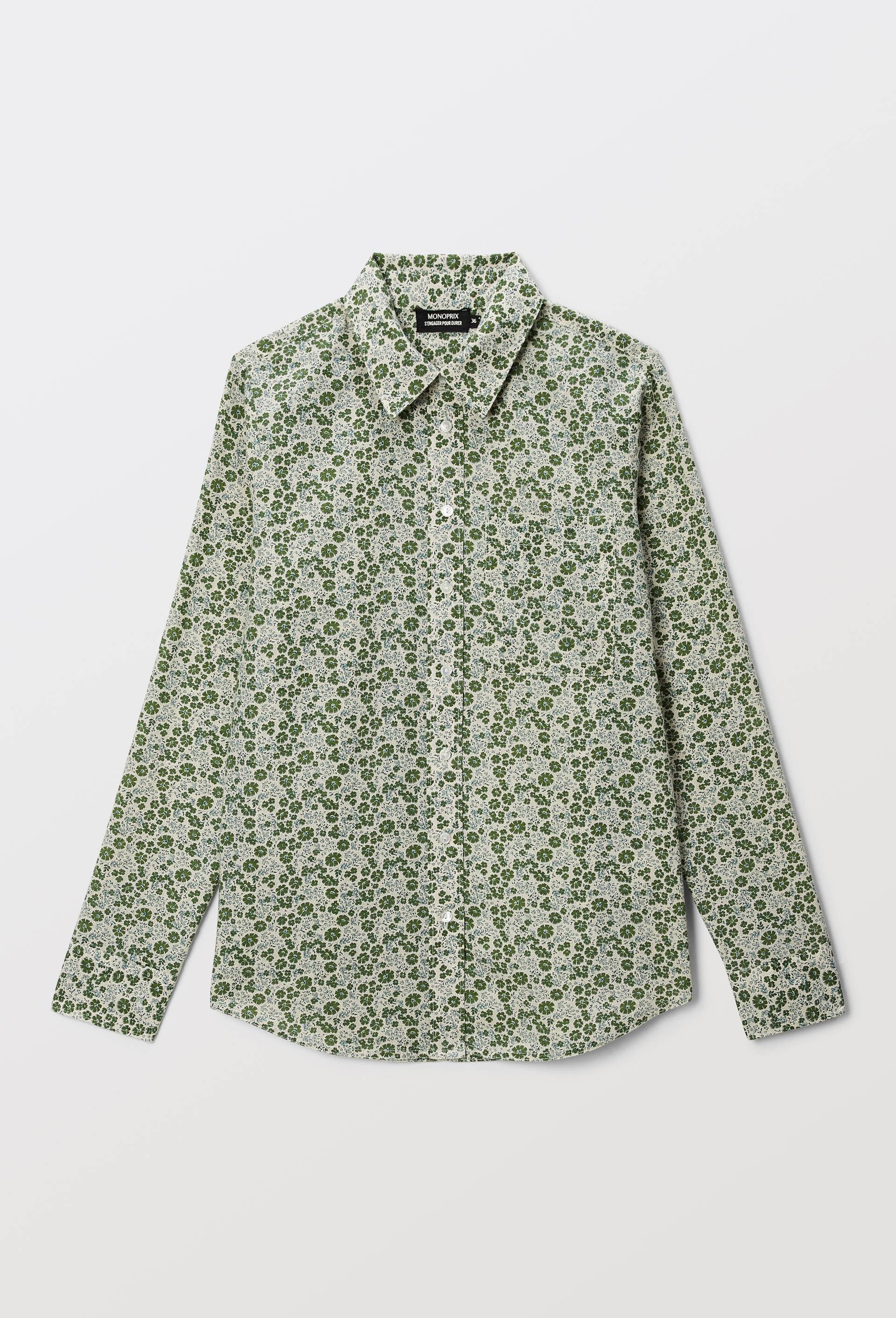 Chemise manches longues imprim&eacute;e en coton BIO GOTS, Vert, large image number 2.0