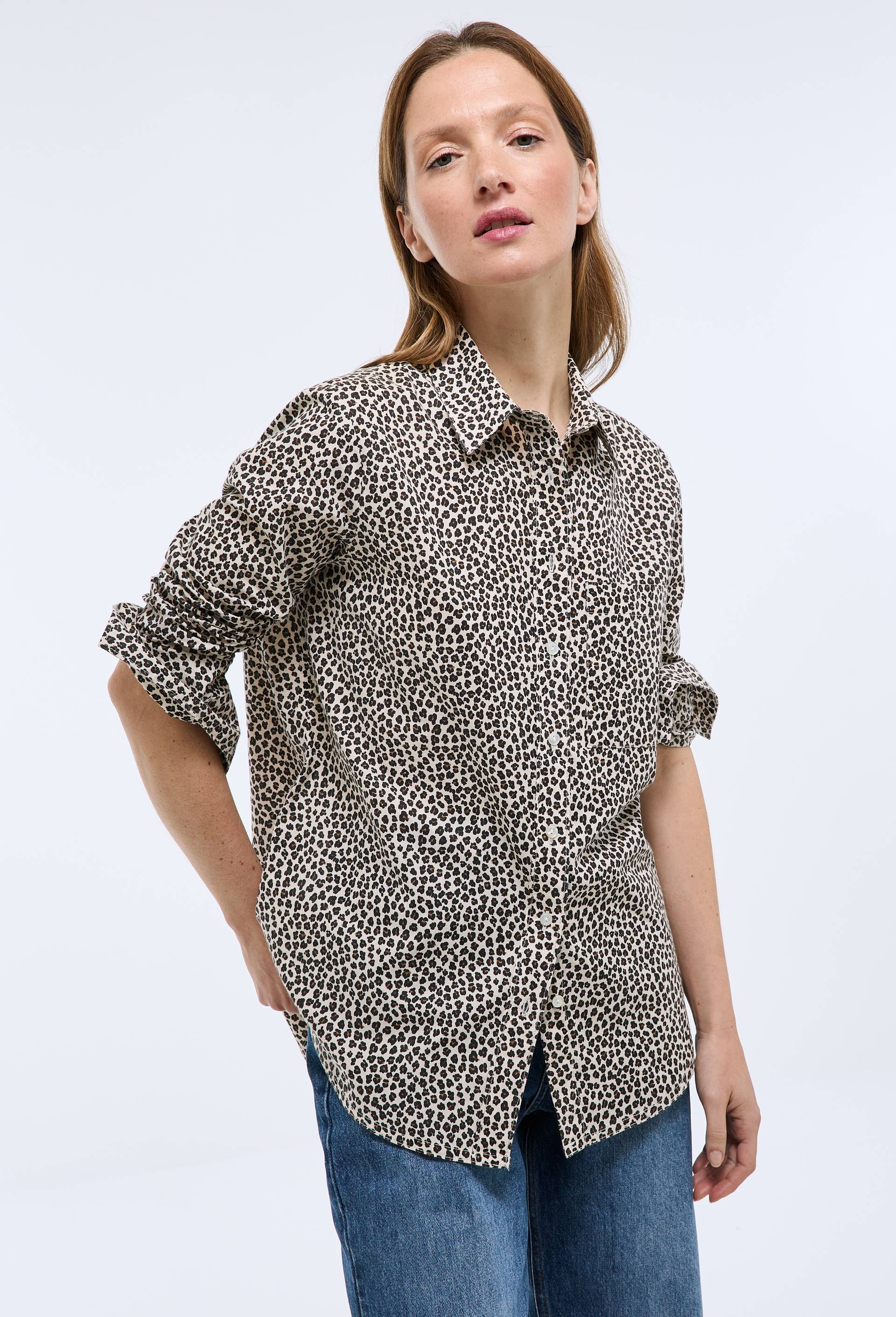Chemise manches longues imprim&eacute;e en coton BIO GOTS, Beige clair, swatch image