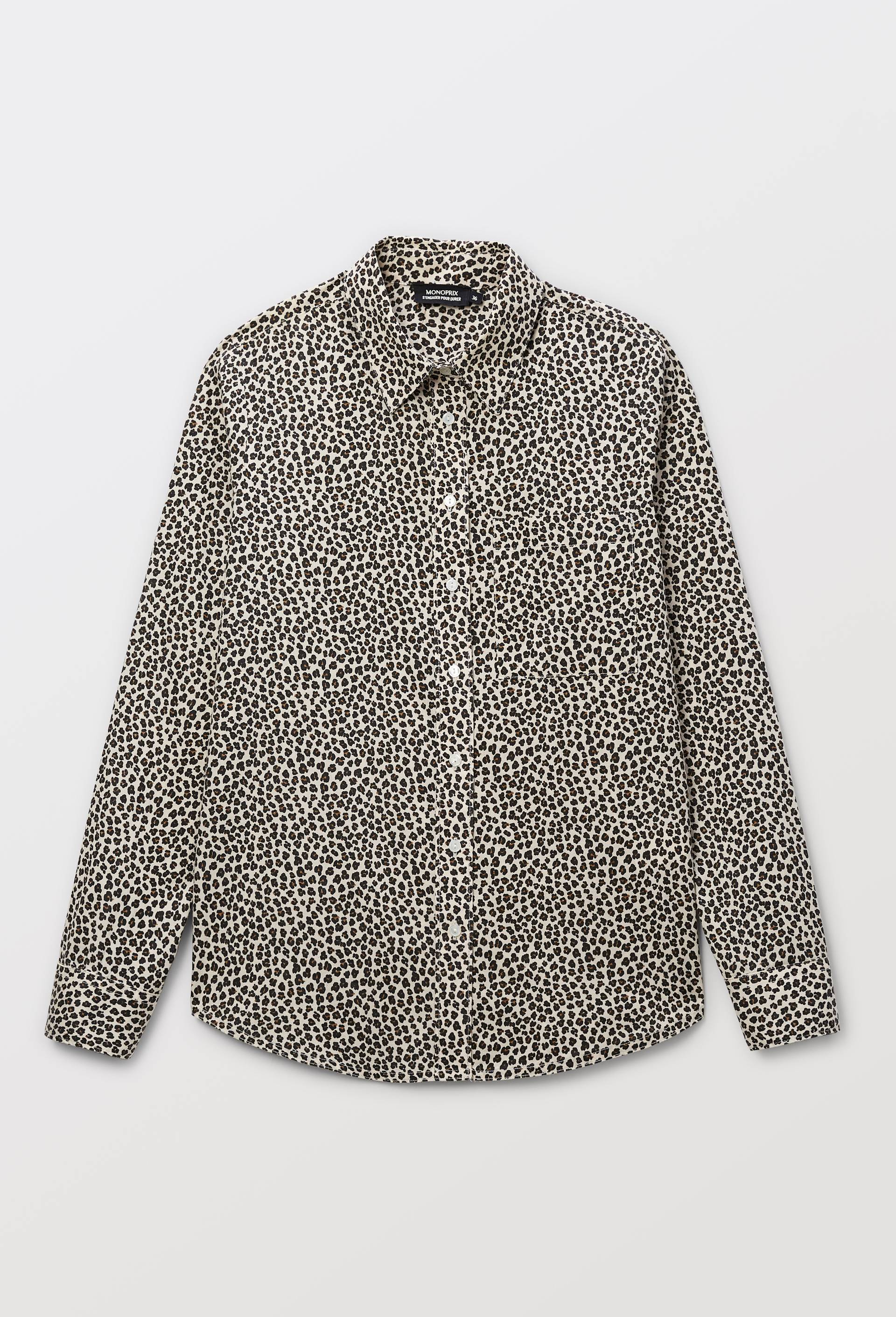 Chemise manches longues imprim&eacute;e en coton BIO GOTS, Beige clair, large image number 2