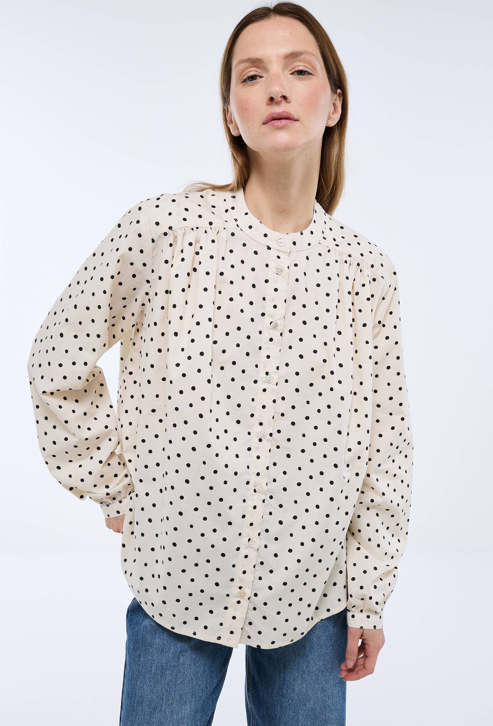 Blouse manches longues imprim&eacute;e en coton BIO GOTS, Ecru, large image number 0.0