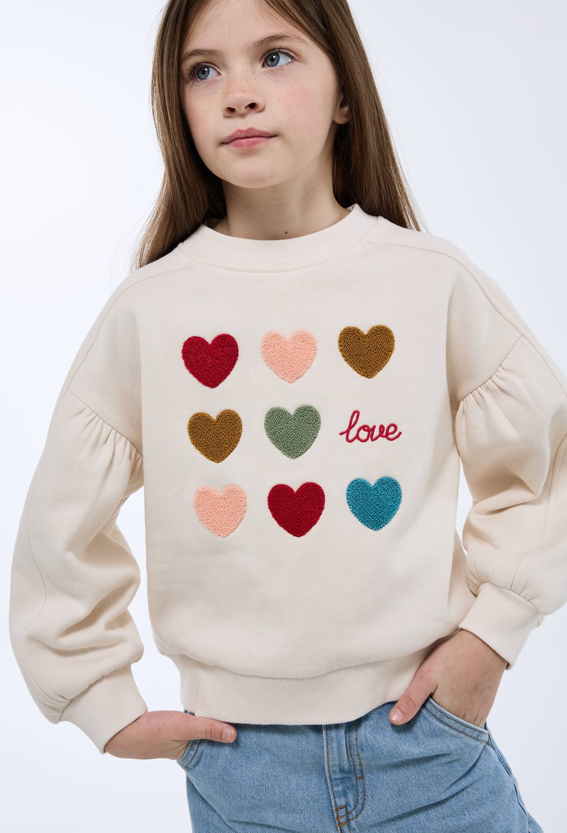 Sweat brod&eacute; en coton BIO GOTS, Beige clair, large image number 0