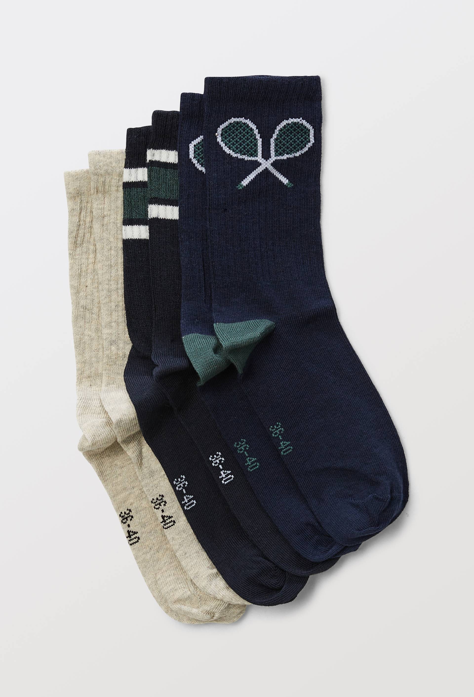 Lot de 3 paires de chaussettes ray&eacute;es contenant du coton BIO, Bleu fonc&eacute;, large image number 0.0