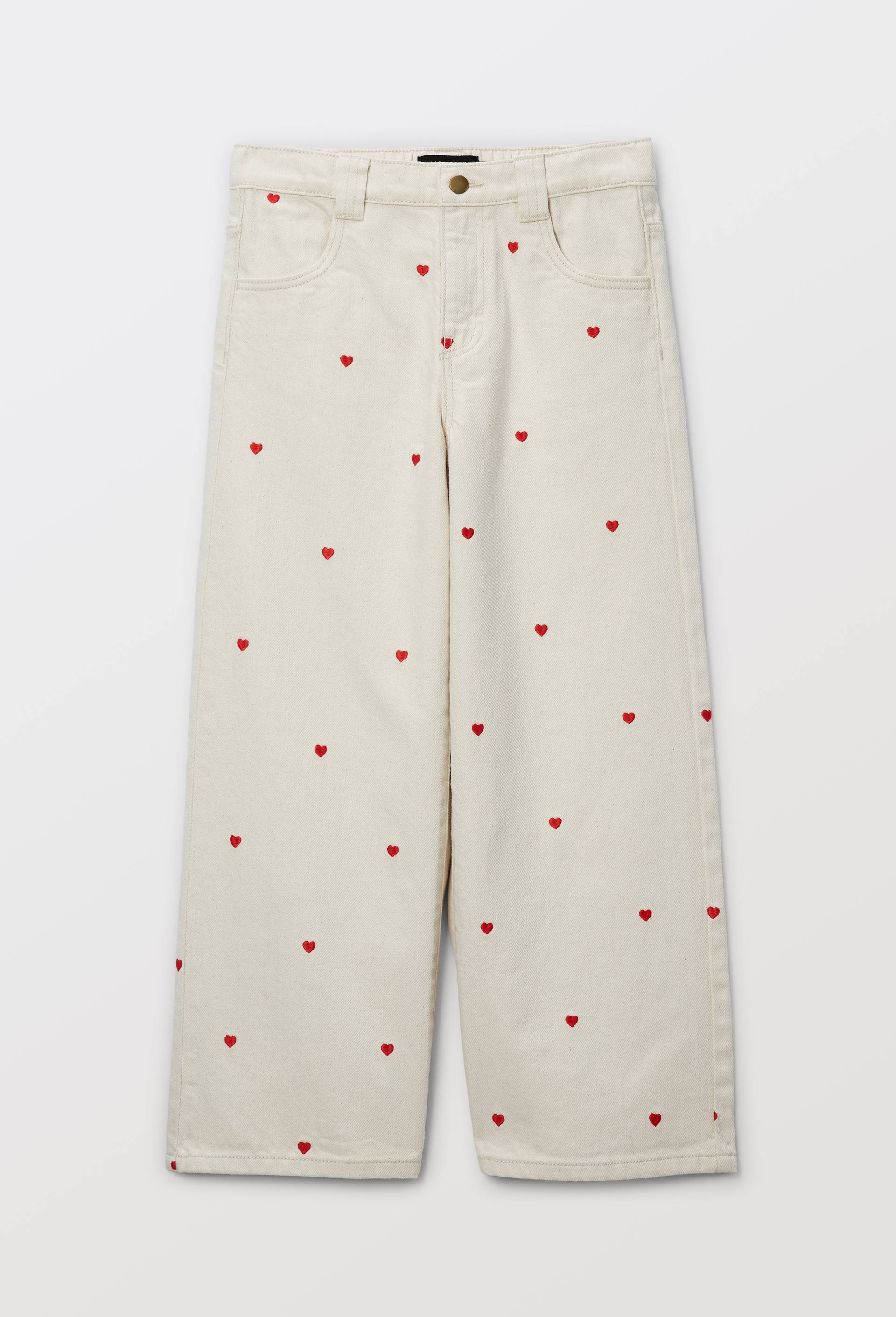 Pantalon large brod&eacute; en coton, Beige clair, large image number 1.0