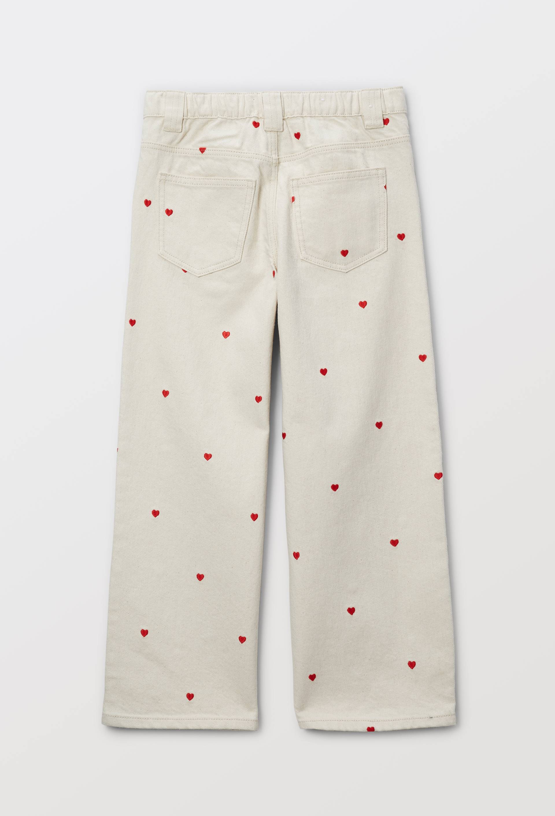 Pantalon large brod&eacute; en coton, Beige clair, large image number 2