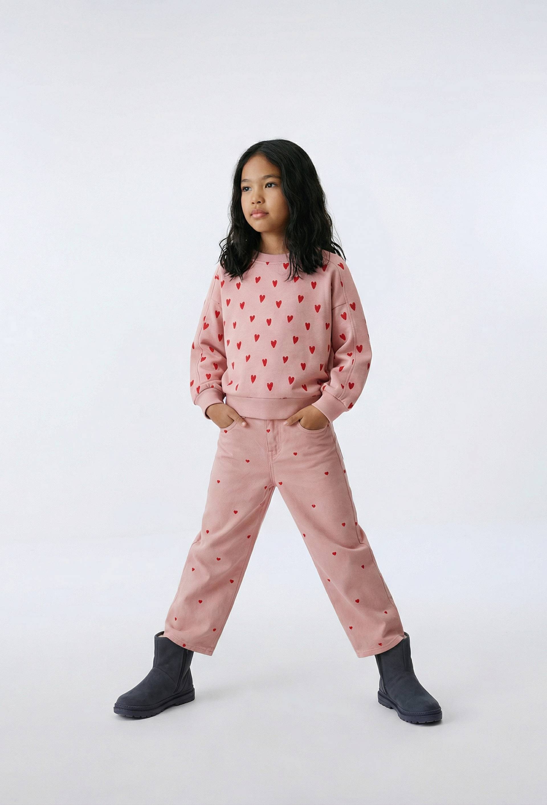 Pantalon large brod&eacute; en coton, Rose, swatch image