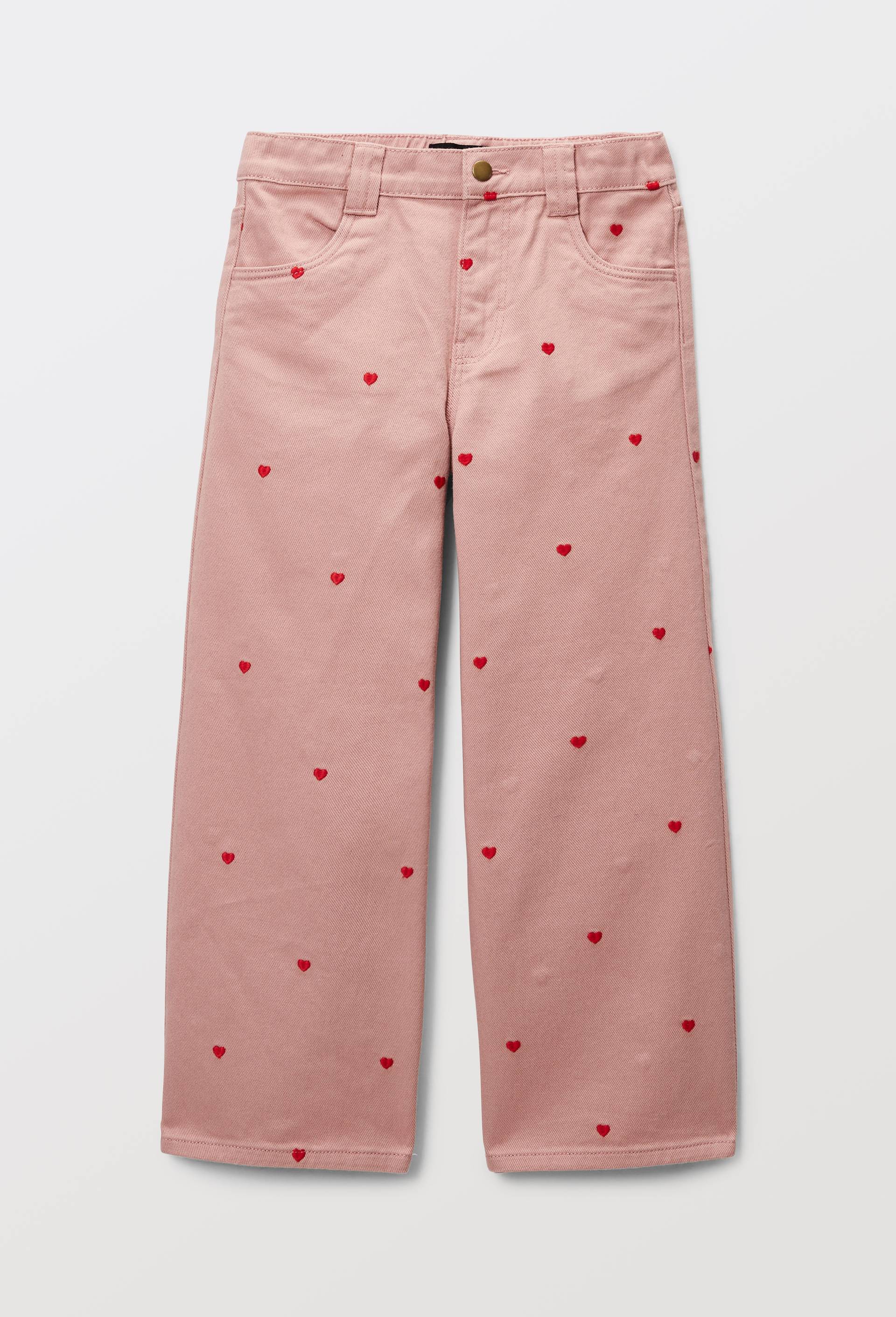 Pantalon large brod&eacute; en coton, Rose, large image number 1