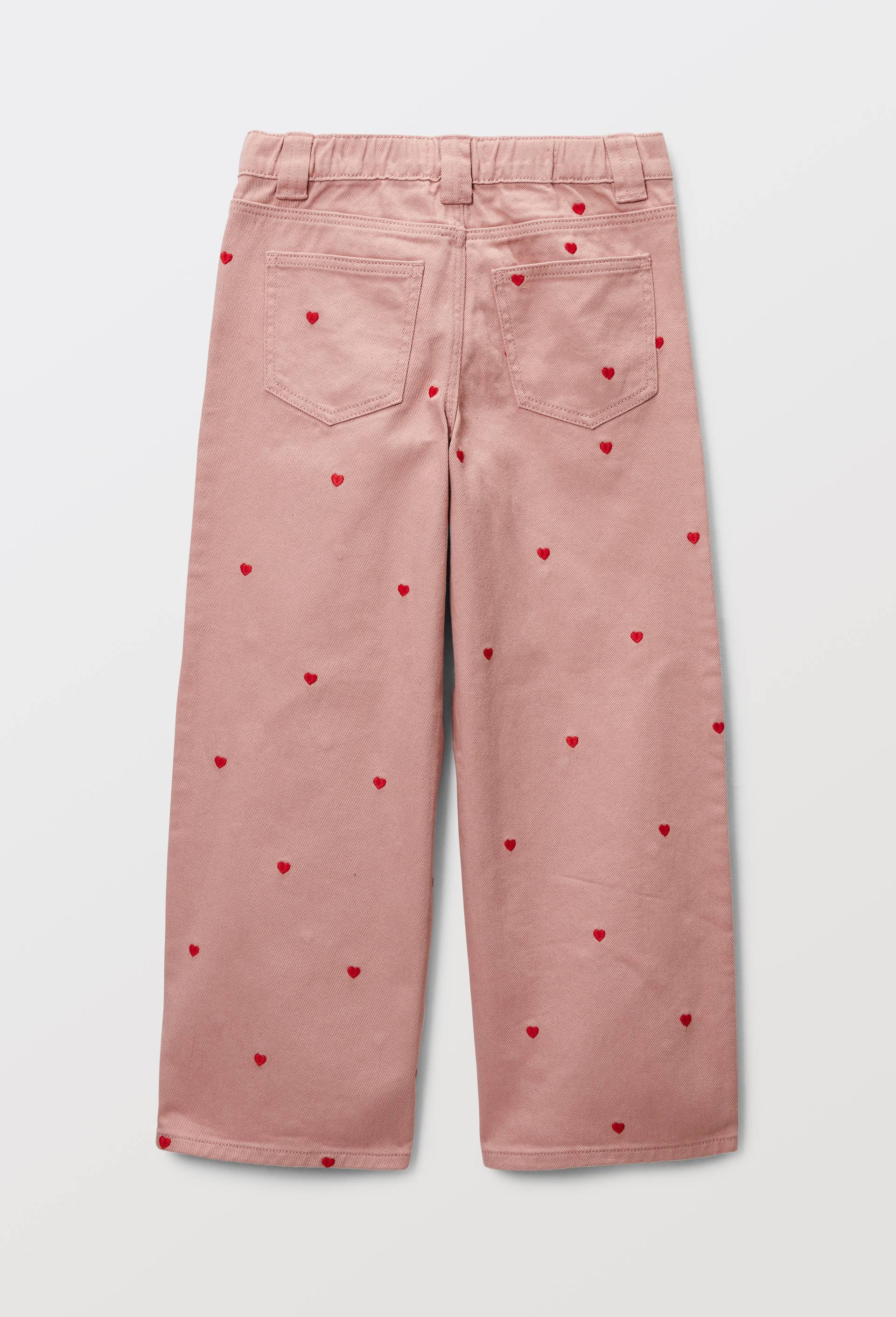 Pantalon large brod&eacute; en coton, Rose, large image number 2