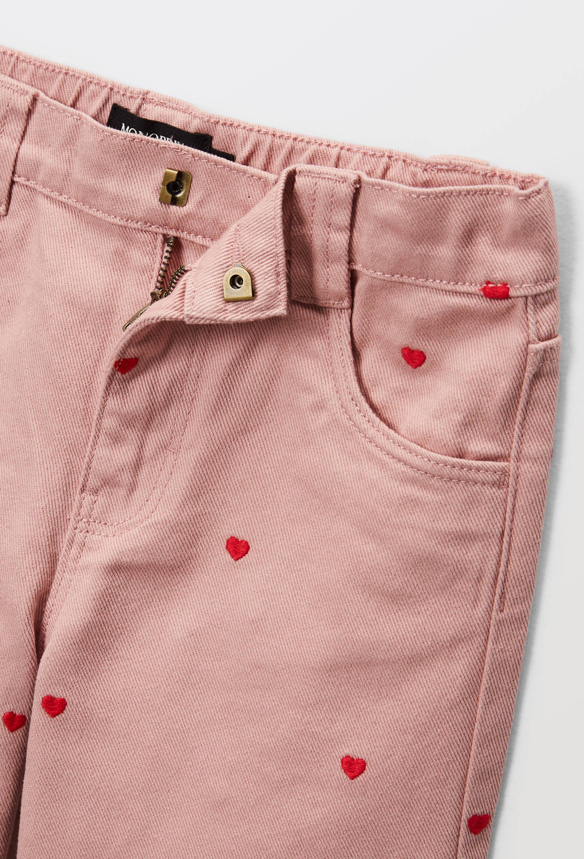 Pantalon large brod&eacute; en coton, Rose, large image number 3
