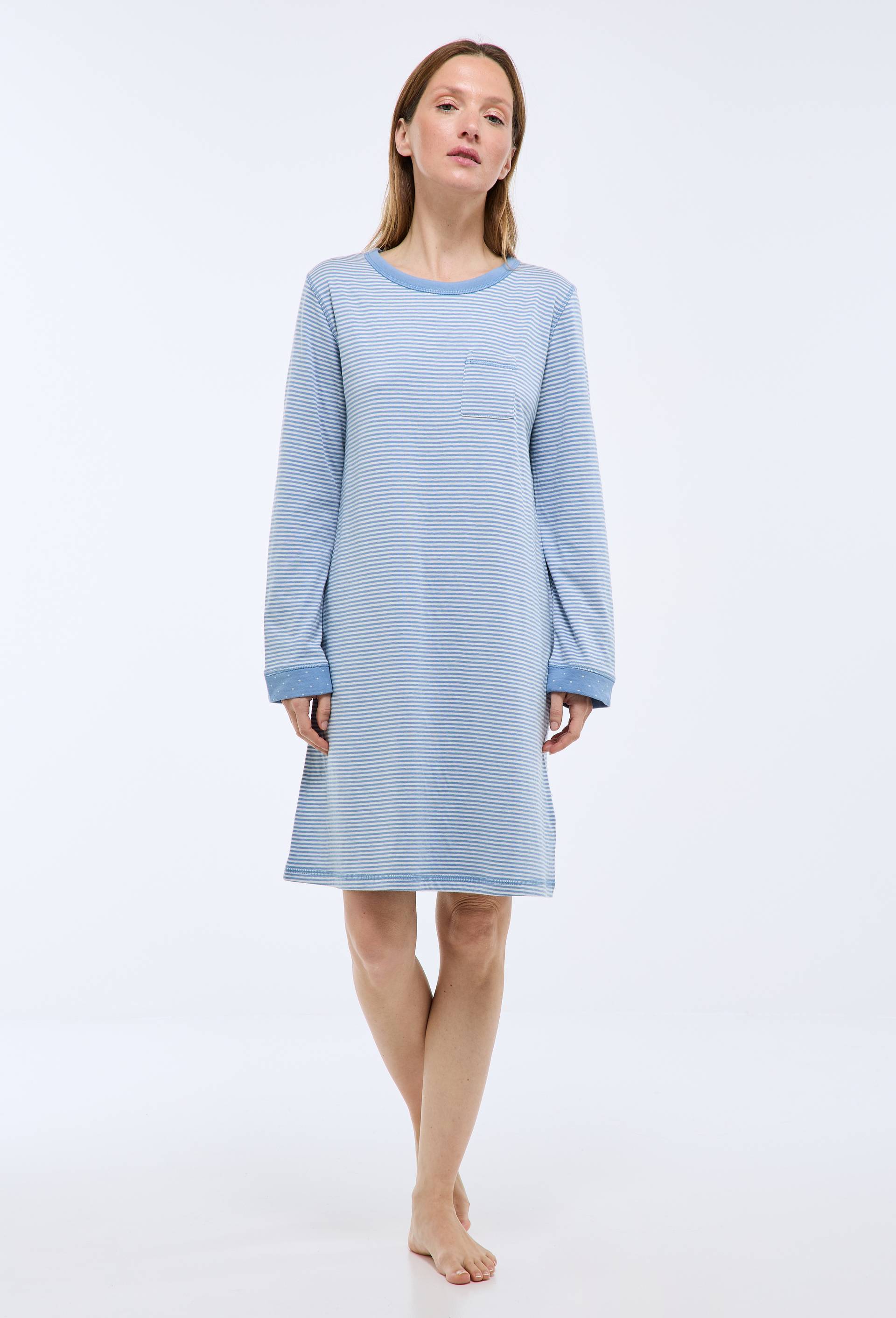 Chemise de nuit &agrave; pois et rayures en coton double face BIO, Bleu, large image number 0.0