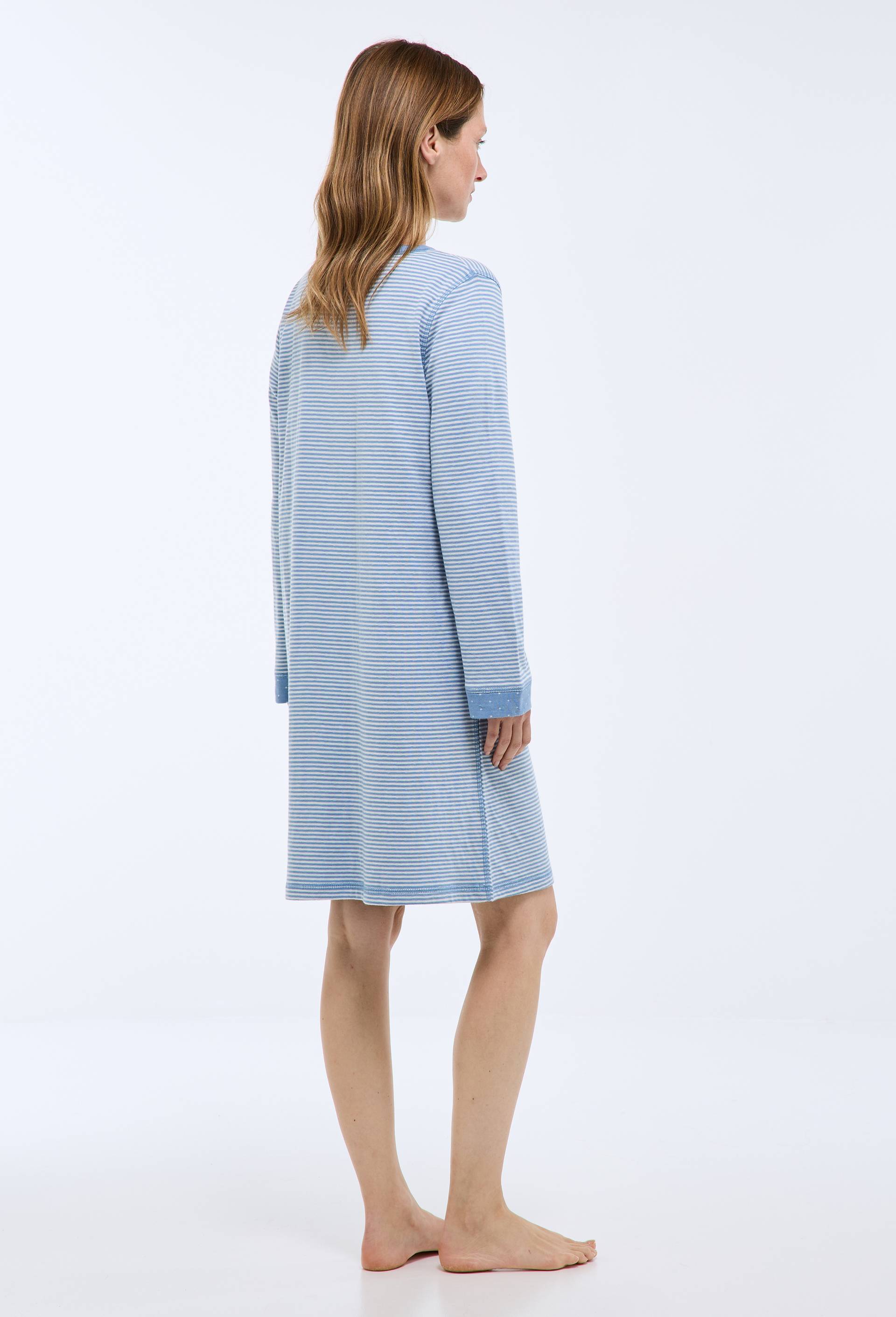 Chemise de nuit &agrave; pois et rayures en coton double face BIO, Bleu, large image number 1