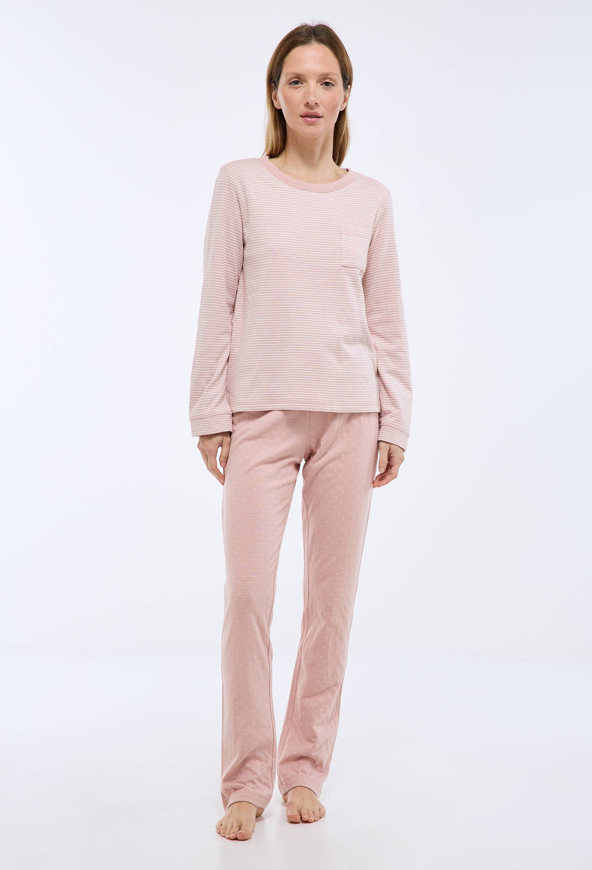 Pyjama long &agrave; rayures et pois en coton BIO GOTS, Rose, large image number 0