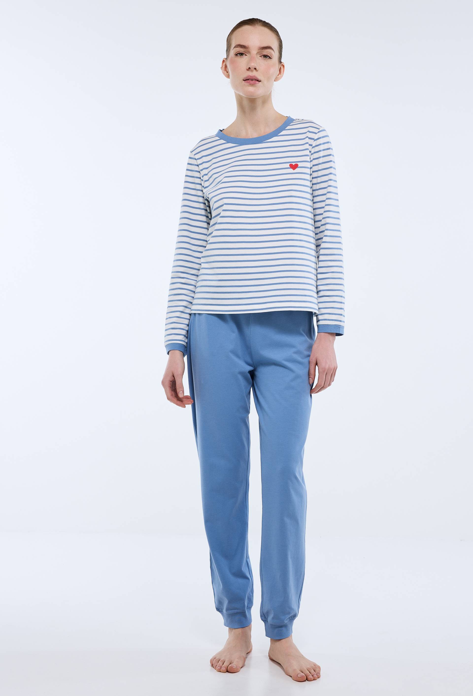 Pyjama haut marini&egrave;re et pantalon uni en coton BIO, Bleu, large image number 0